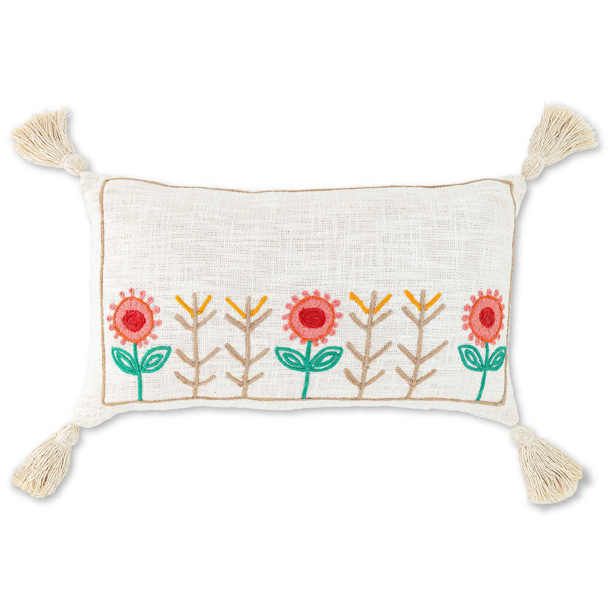 Almofada 30x50cm Flores Bordadas Rosa Kasa