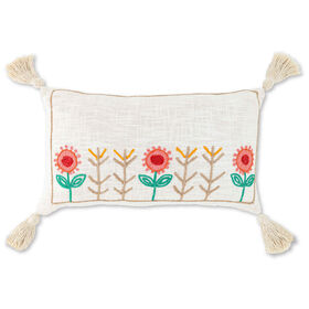 Almofada 30x50cm Flores Bordadas Rosa Kasa