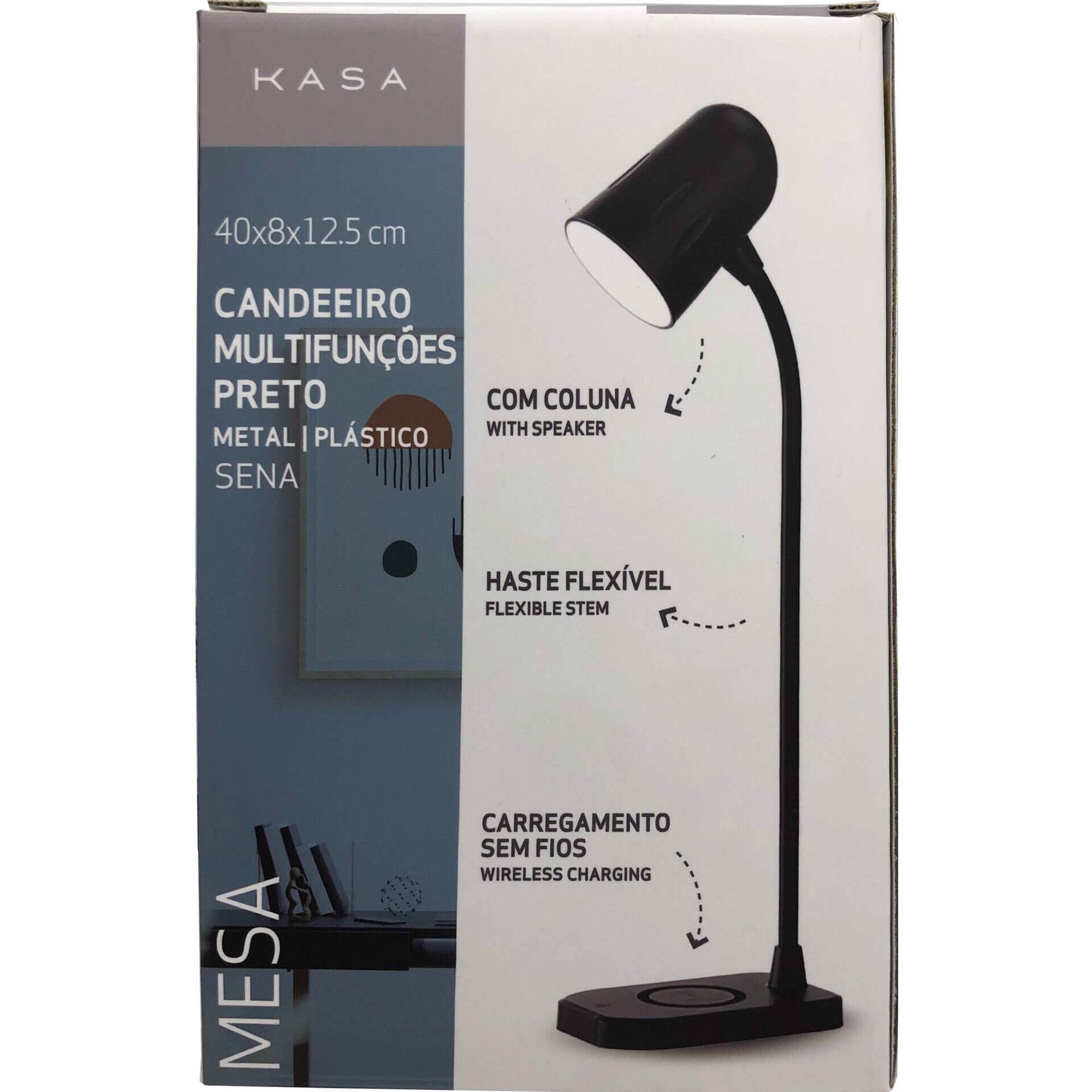 Candeeiro Multifun&ccedil;&otilde;es 12,5x8x40cm Preto Kasa