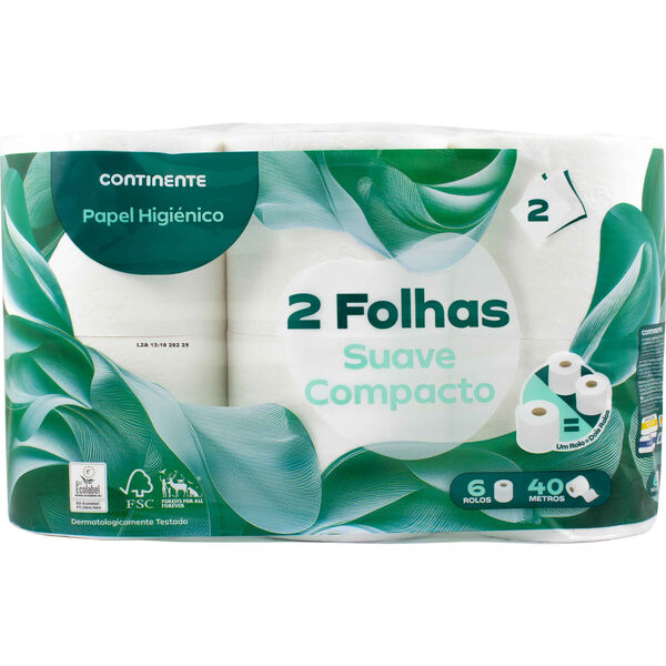 Papel Higiénico 2 Folhas Suave Compacto Continente