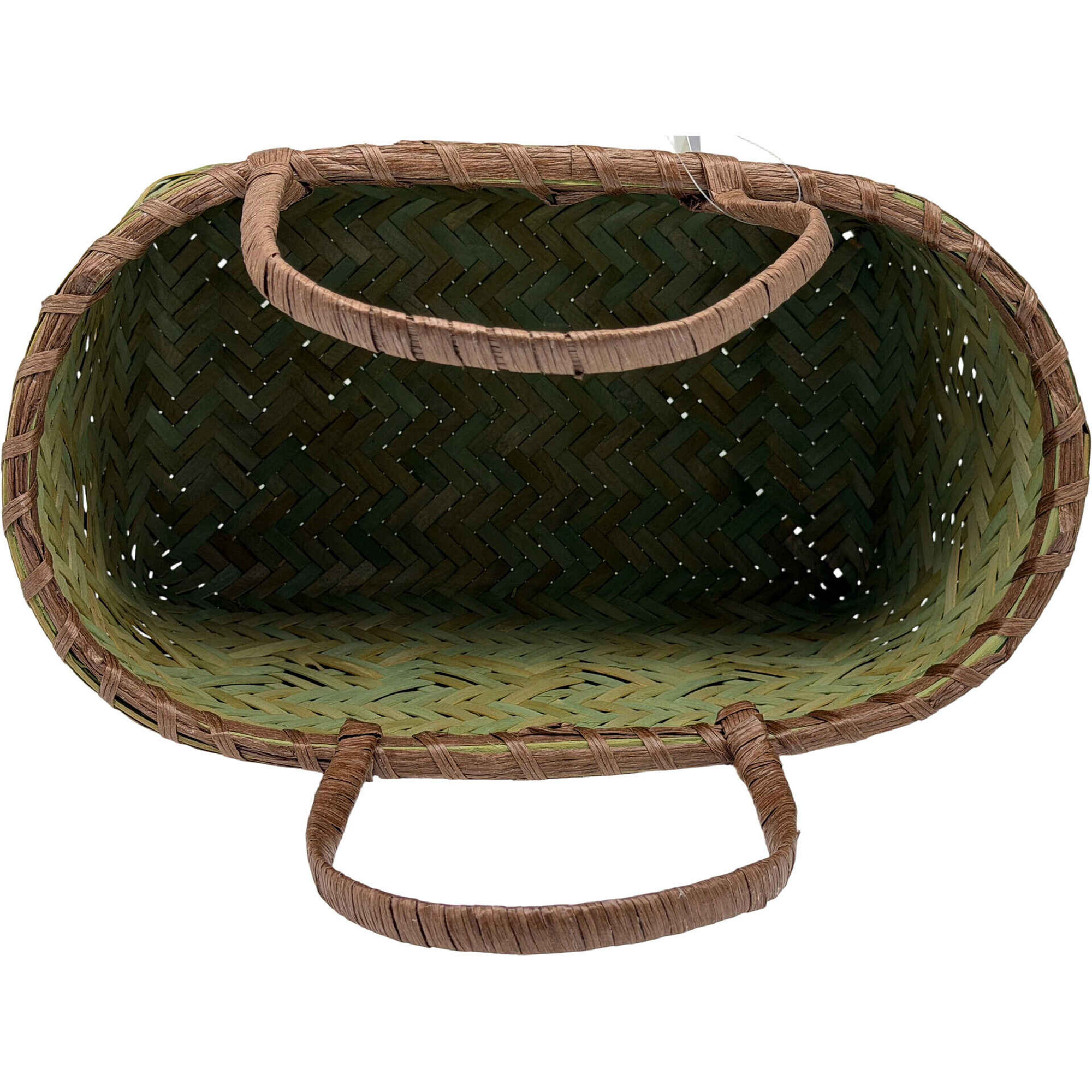 Cesto com Asas Entran&ccedil;ado 18x31x29cm Verde Kasa