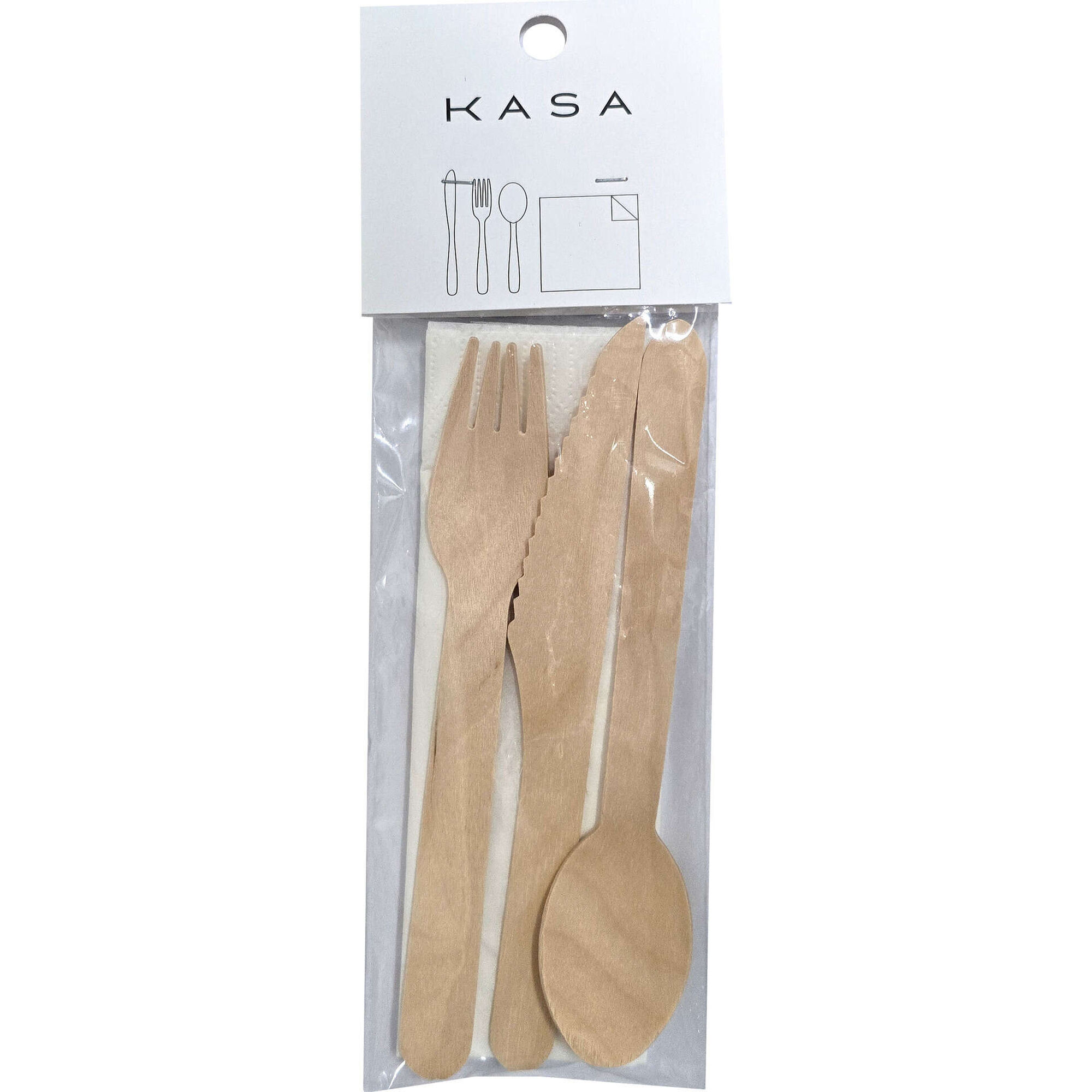 Conjunto Talheres Madeira e Guardanapo