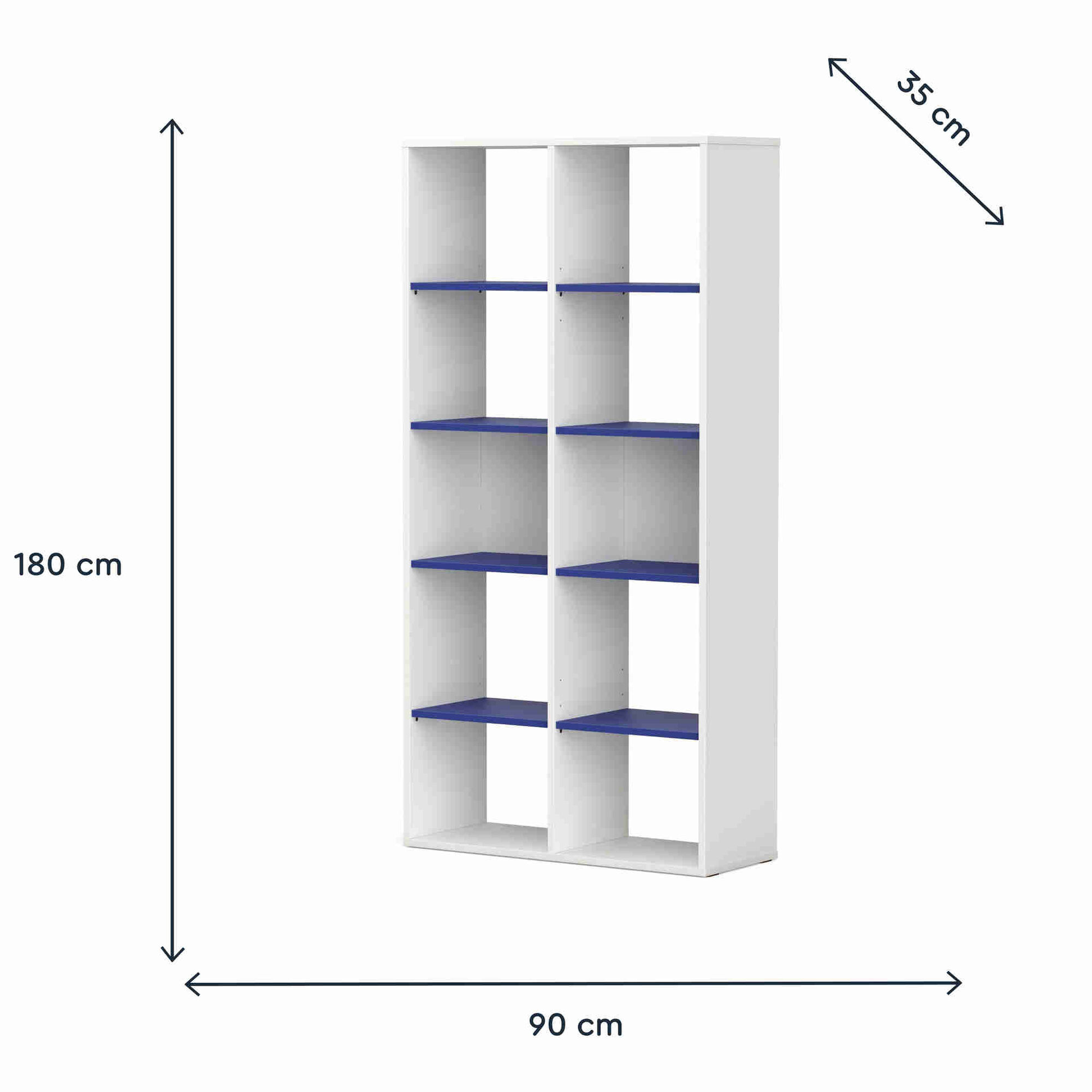 Estante 90x35x180 Branco e Azul Play