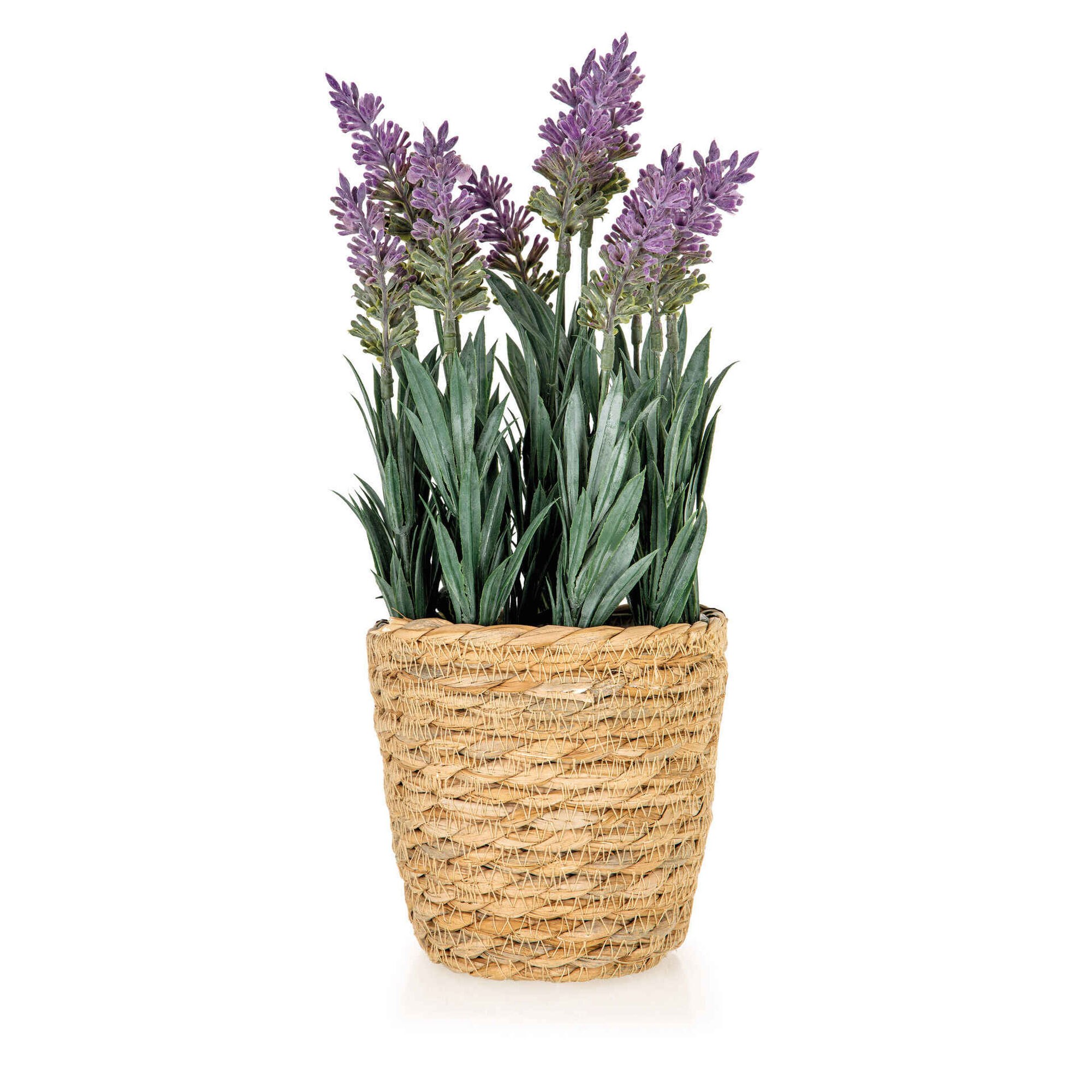Vaso Palha com Planta Artificial Lavanda