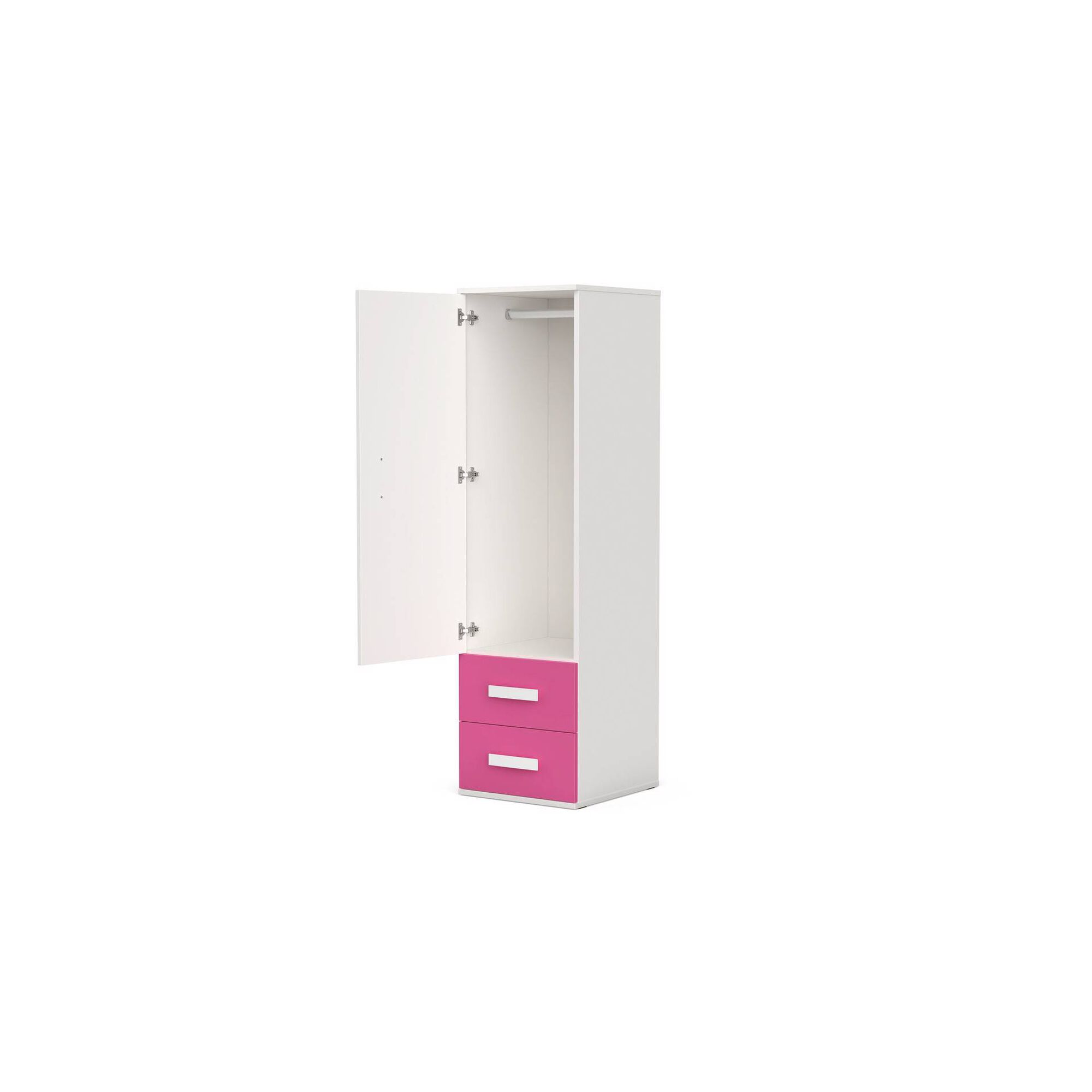 Roupeiro com 1 Porta e 2 Gavetas 50x55x180cm Branco e Rosa Play