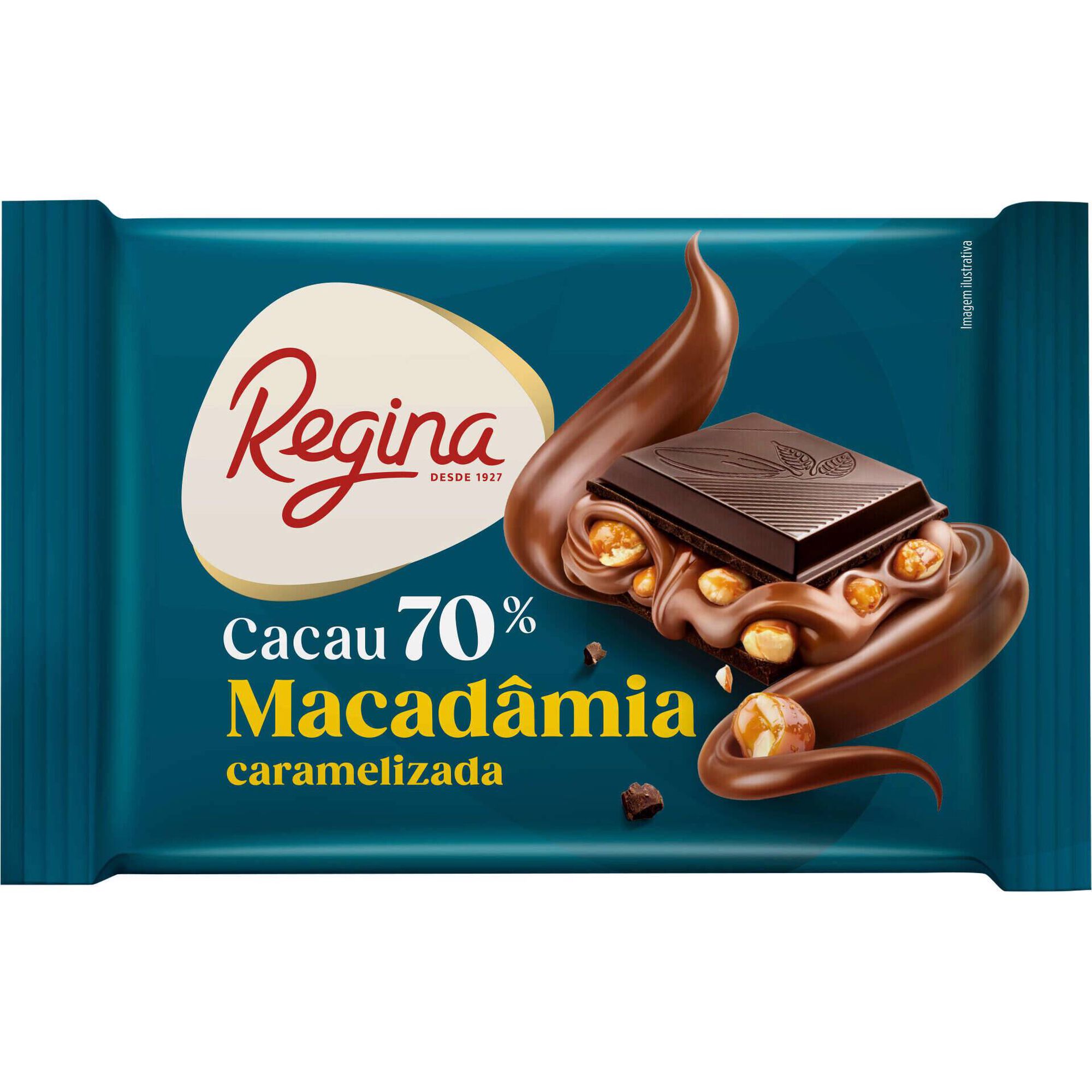 Tablete de Cacau 70% Macad&acirc;mia Caramelizada Regina