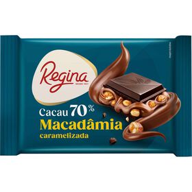 Tablete de Cacau 70% Macad&acirc;mia Caramelizada Regina