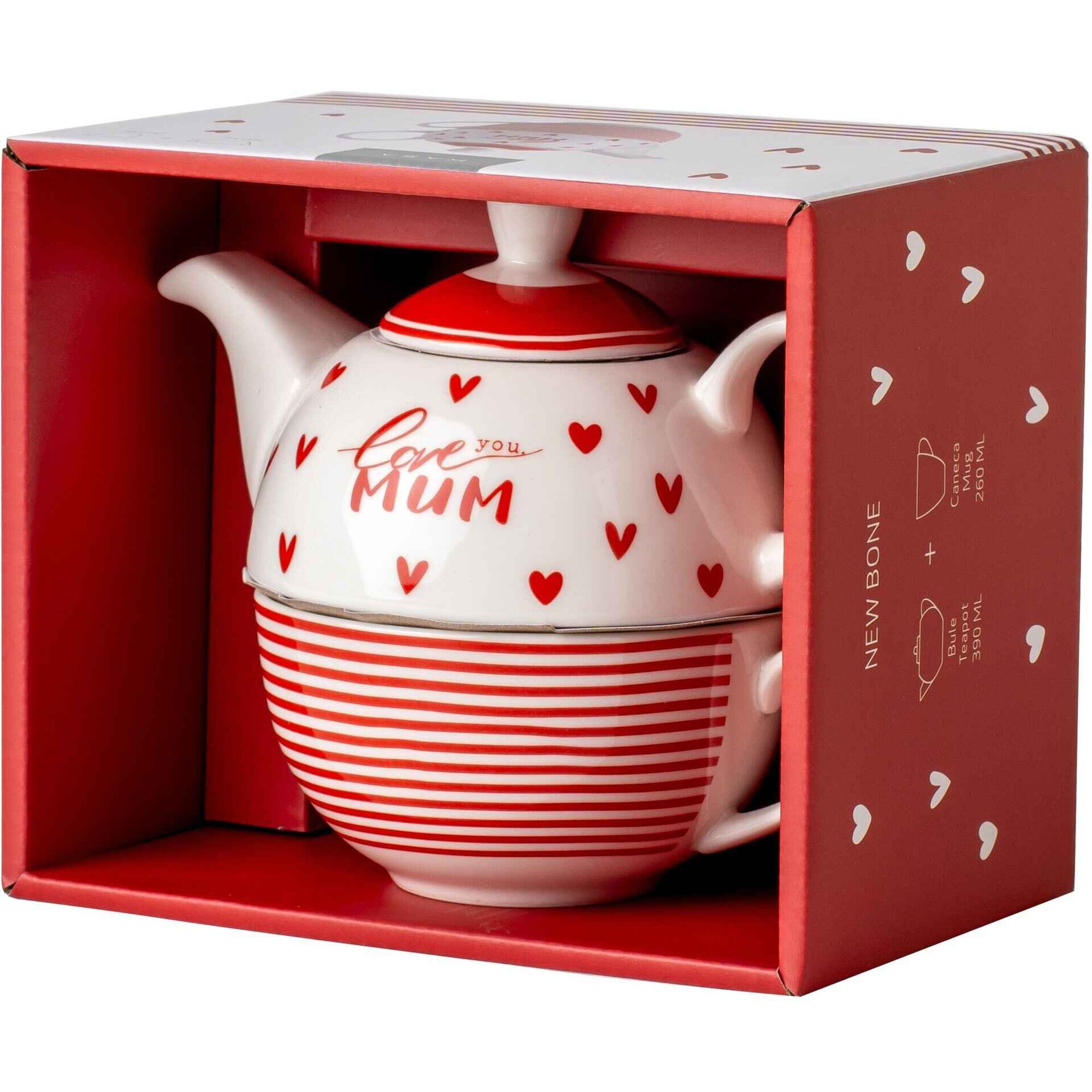 Caneca e Bule Cora&ccedil;&otilde;es Love You Mum Kasa