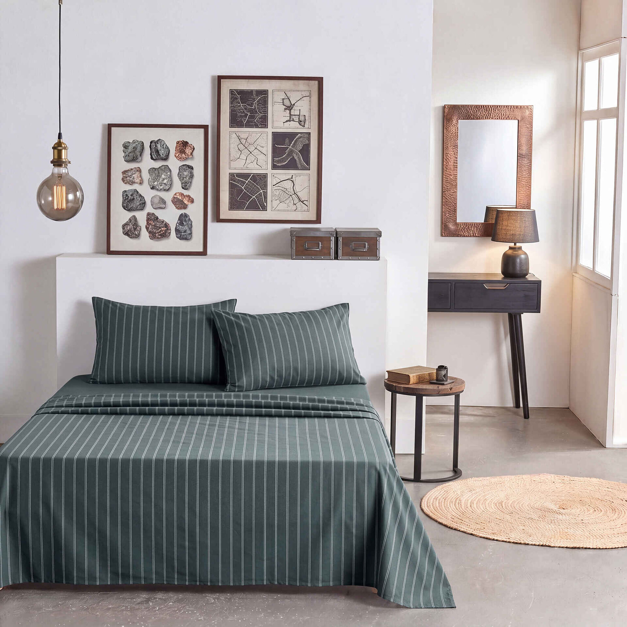 Conjunto de Len&ccedil;&oacute;is Algod&atilde;o Riscas Verdes Kasa