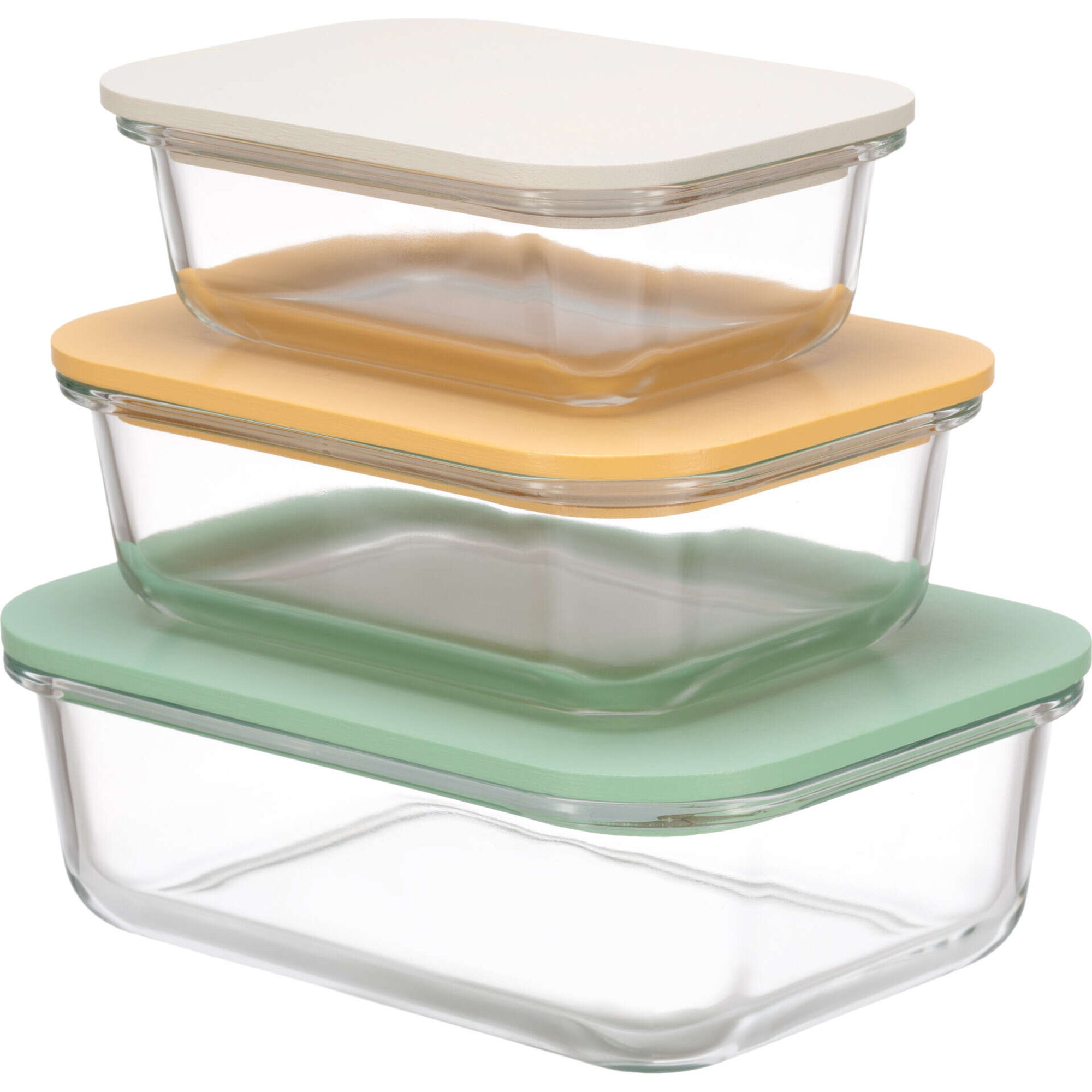 Conjunto de 3 Caixas Herm&eacute;ticas Vidro Bambu Colors Kasa