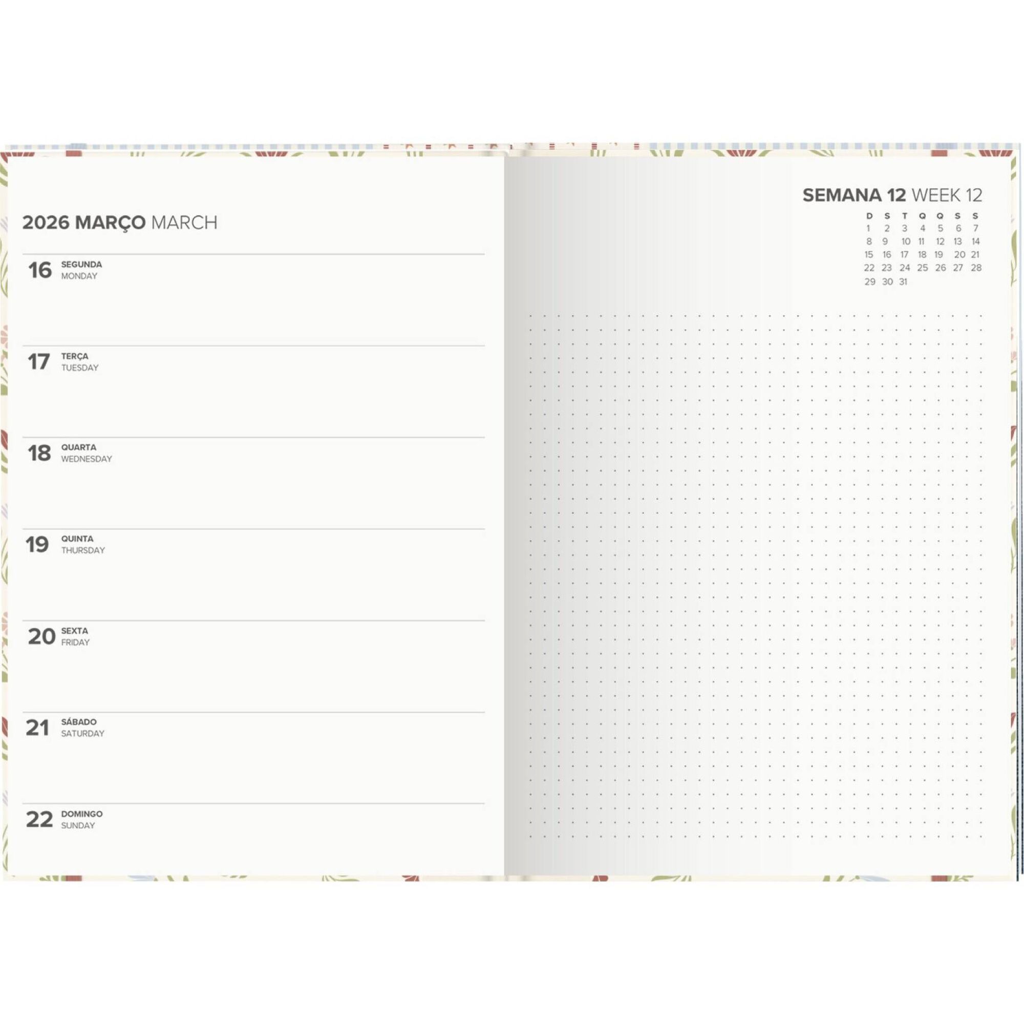 Agenda A5 2026 12 Meses (várias cores)