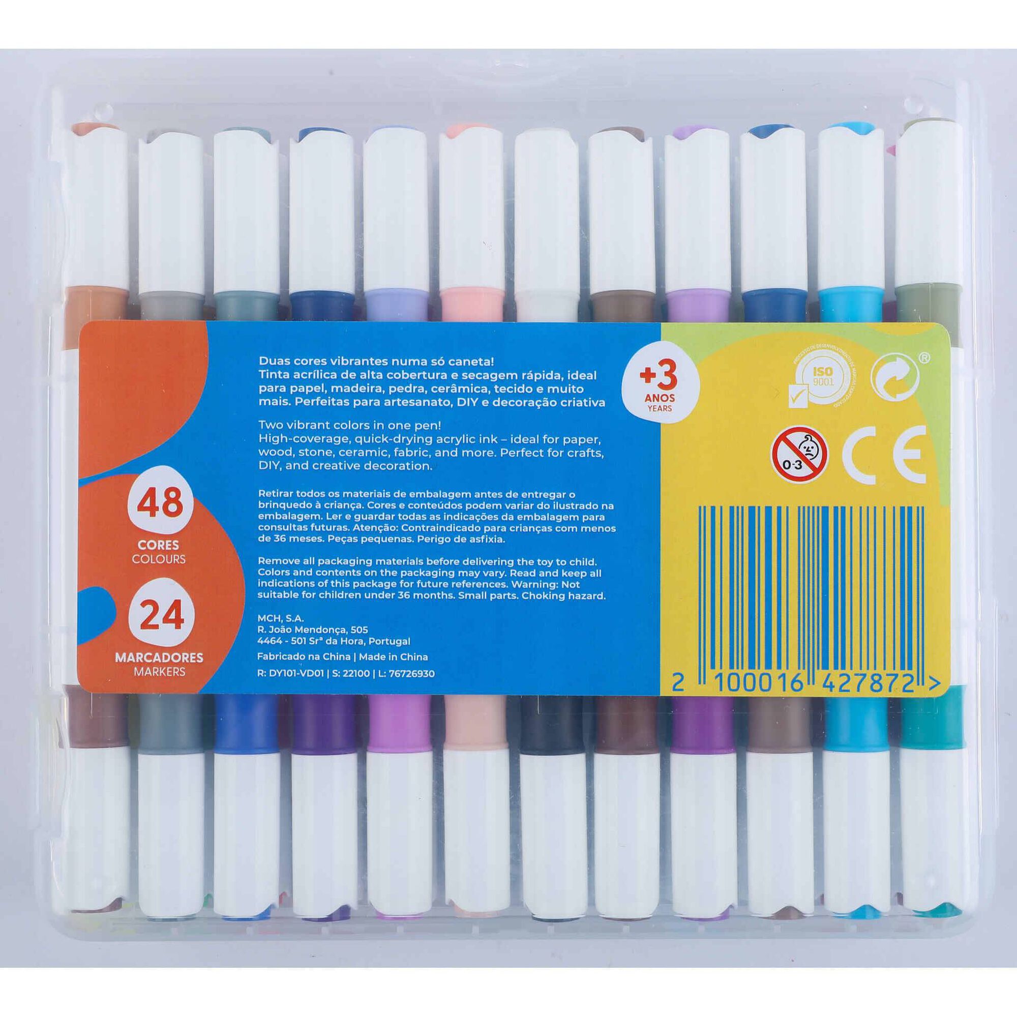 Marcadores Acr&iacute;licos Dupla Ponta 2 Cores 24 Unidades