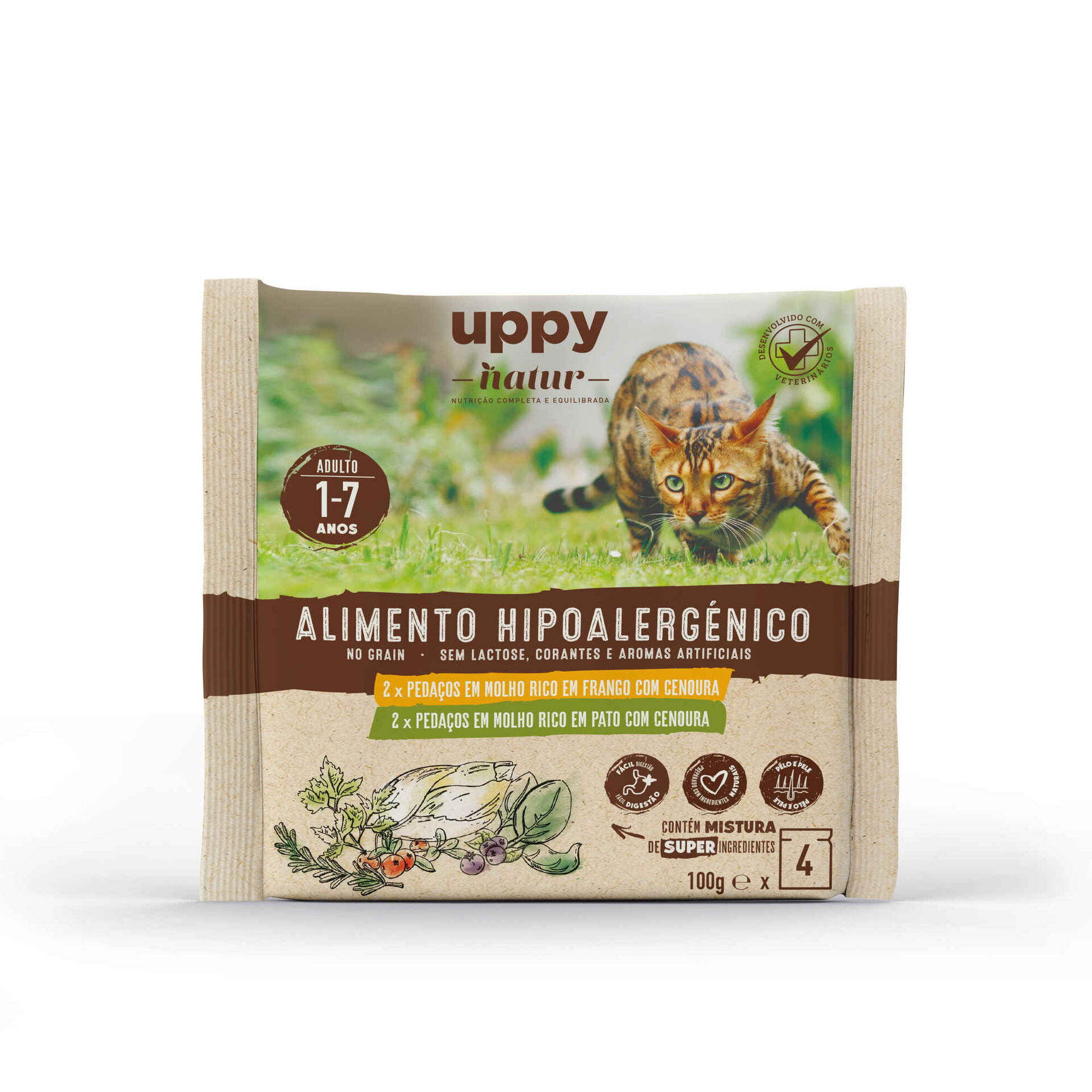 Comida Húmida para Gato Adulto Sem Cereais Frango e Pato Saquetas, , hi-res