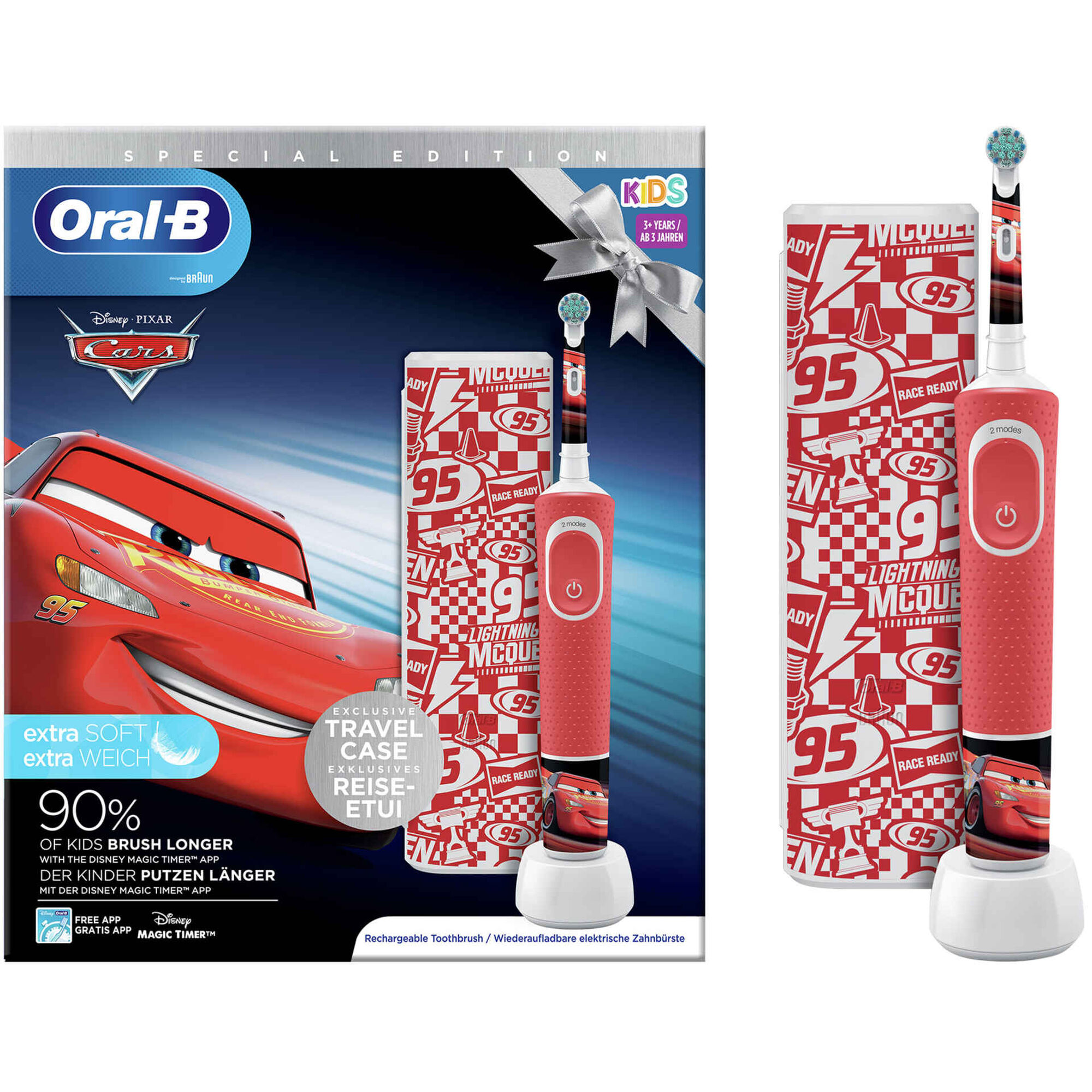 Escova de Dentes Elétrica Kids Cars com Estojo + 3 Anos
