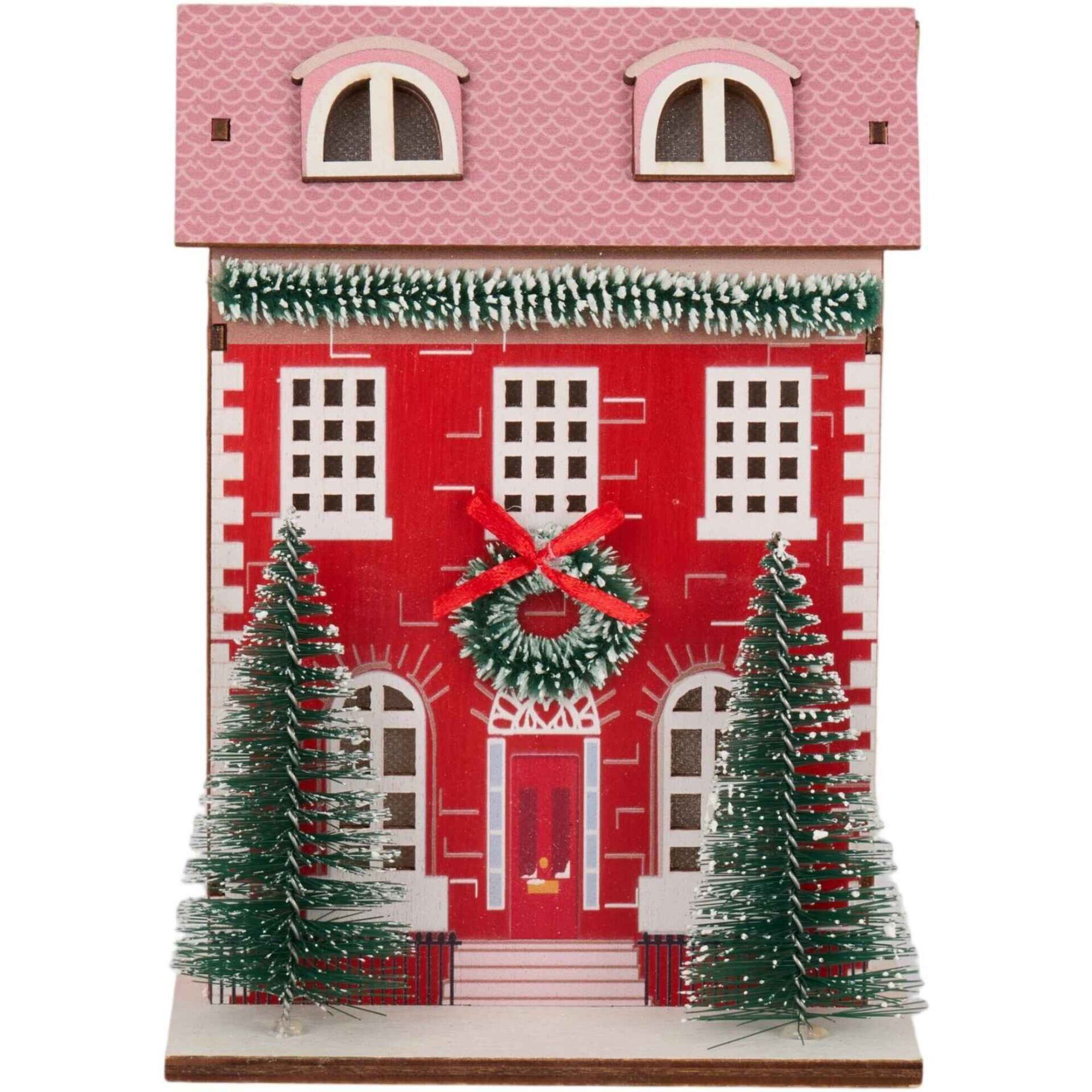 Casinha Madeira Vermelha com Luz