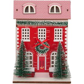 Casinha Madeira Vermelha com Luz