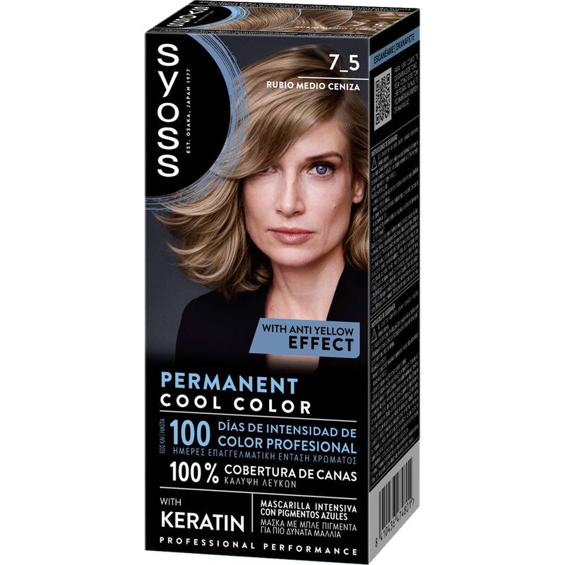 Coloração Permanente Permanent Color Louro Cendré 7-5 Syoss