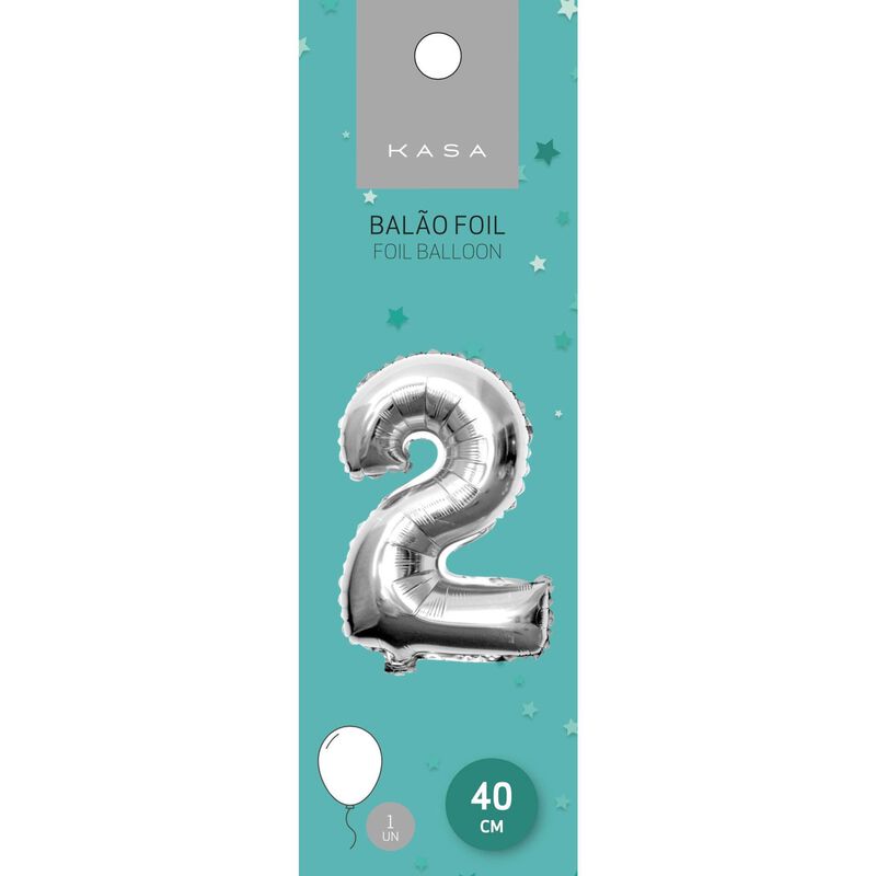 Balão Foil 40 cm nº2 Prateado Kasa