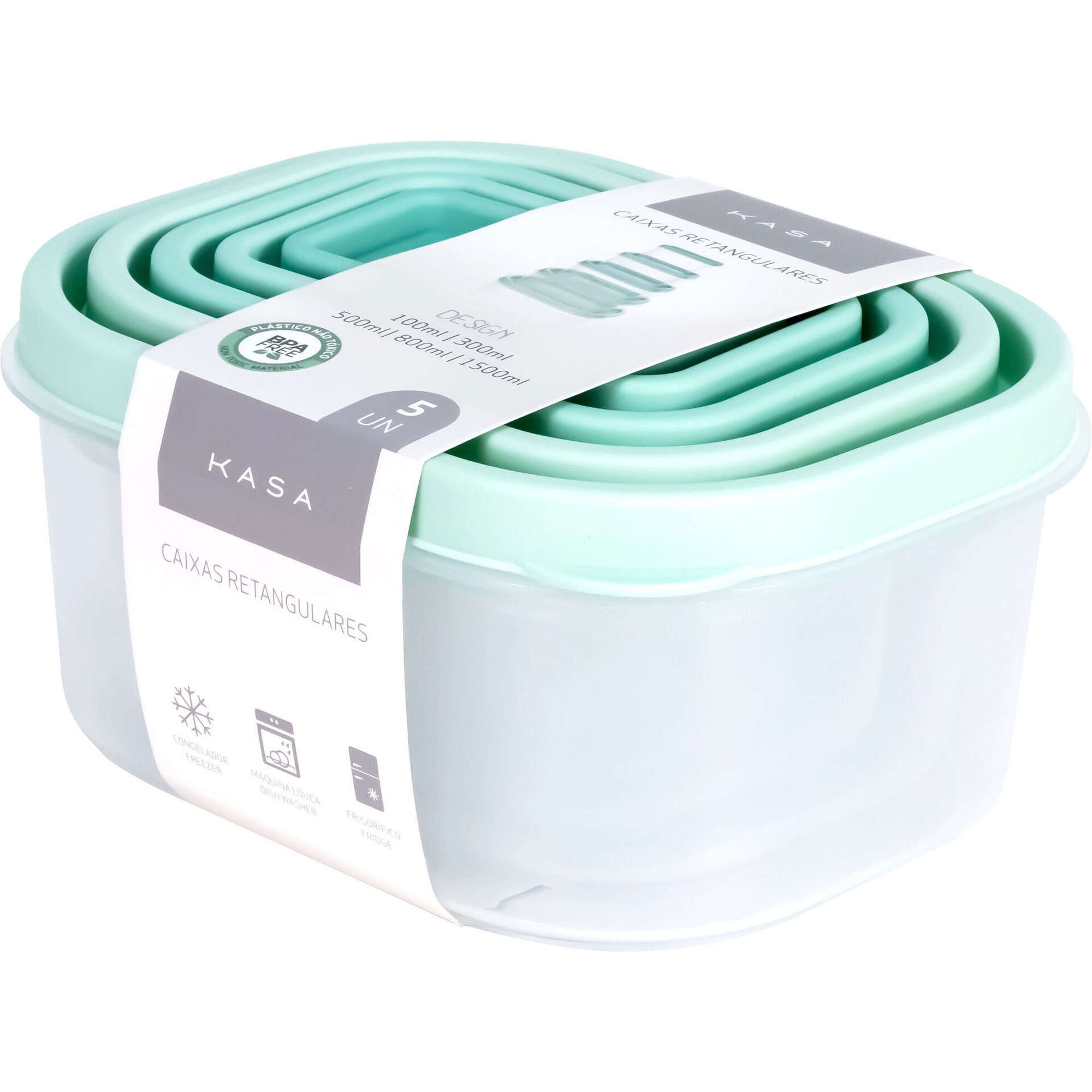 Conjunto 5 Caixas Herm&eacute;ticas Retangulares Kasa