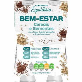 Iogurte L&iacute;quido Bem-Estar Cereais e Sementes sem Lactose Continente Equil&iacute;brio