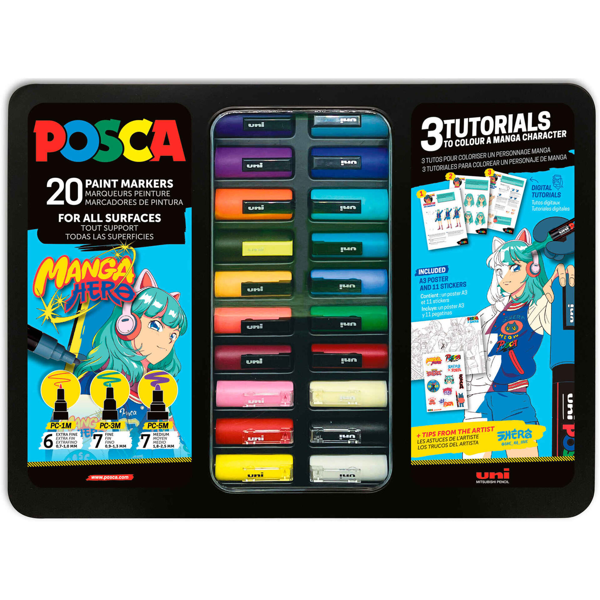 Mala Met&aacute;lica com 20 Marcadores Manga Posca