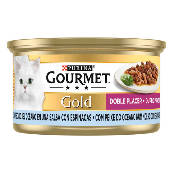 Comida Húmida para Gato Adulto Duplo Prazer Peixe do Oceano num Molho Espinafres Purina Gourmet Gold