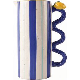 Jarra Riscas Azuis e Brancas Asa com Lim&atilde;o