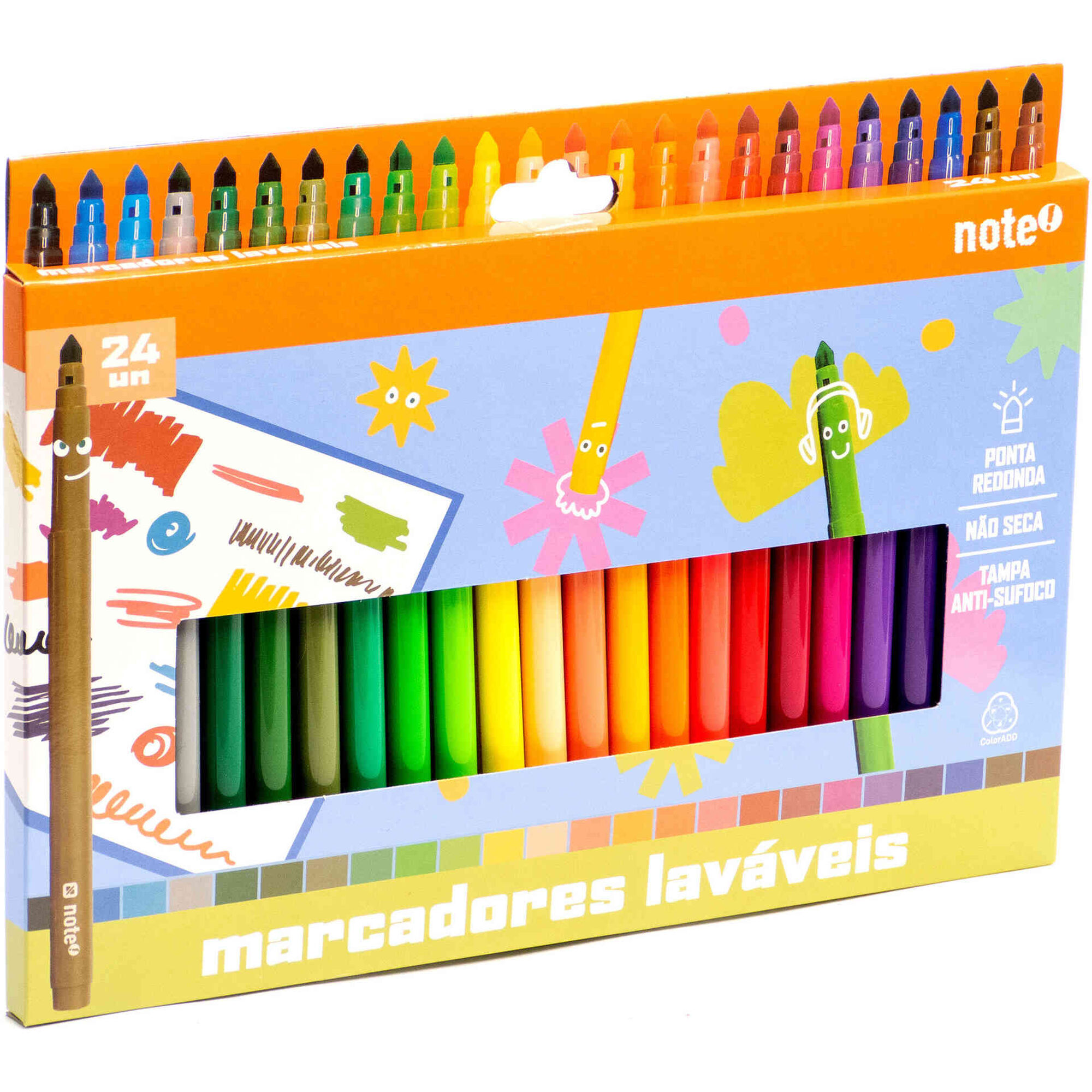 Conjunto 12 Marcadores de Colorir Lav&aacute;veis Note!