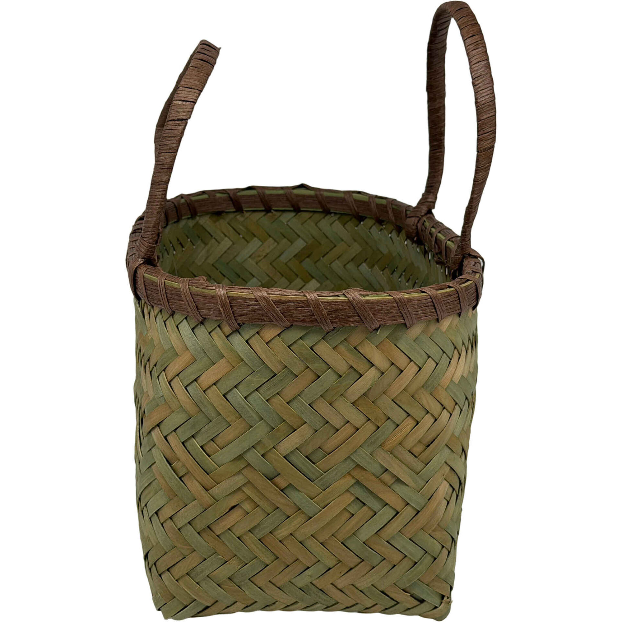 Cesto com Asas Entran&ccedil;ado 18x31x29cm Verde Kasa