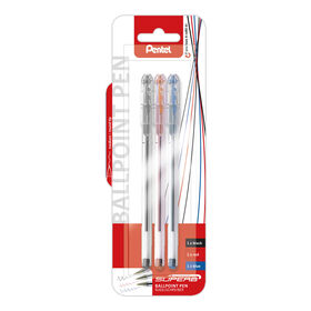 Esferogr&aacute;fica BK77 Blister de Tinta Azul, Vermelha e Preta Pentel