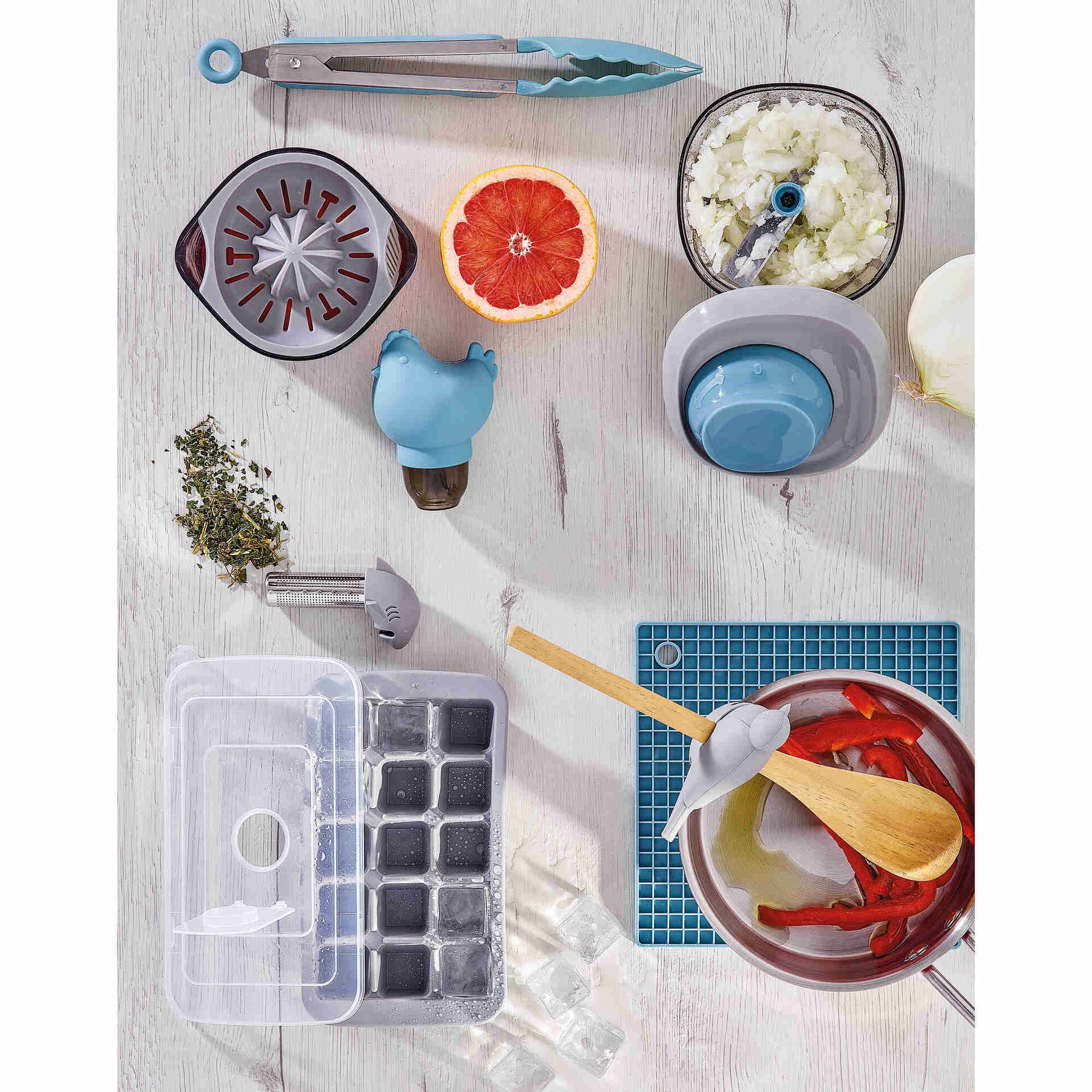 Pin&ccedil;a Cozinha A&ccedil;o Inoxid&aacute;vel Cinza e Azul 4 My Kitchen Kasa