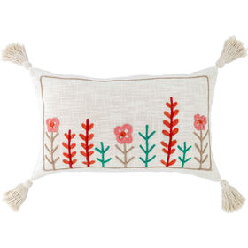 Almofada 30x50cm Flores Bordadas Altas Rosa Kasa