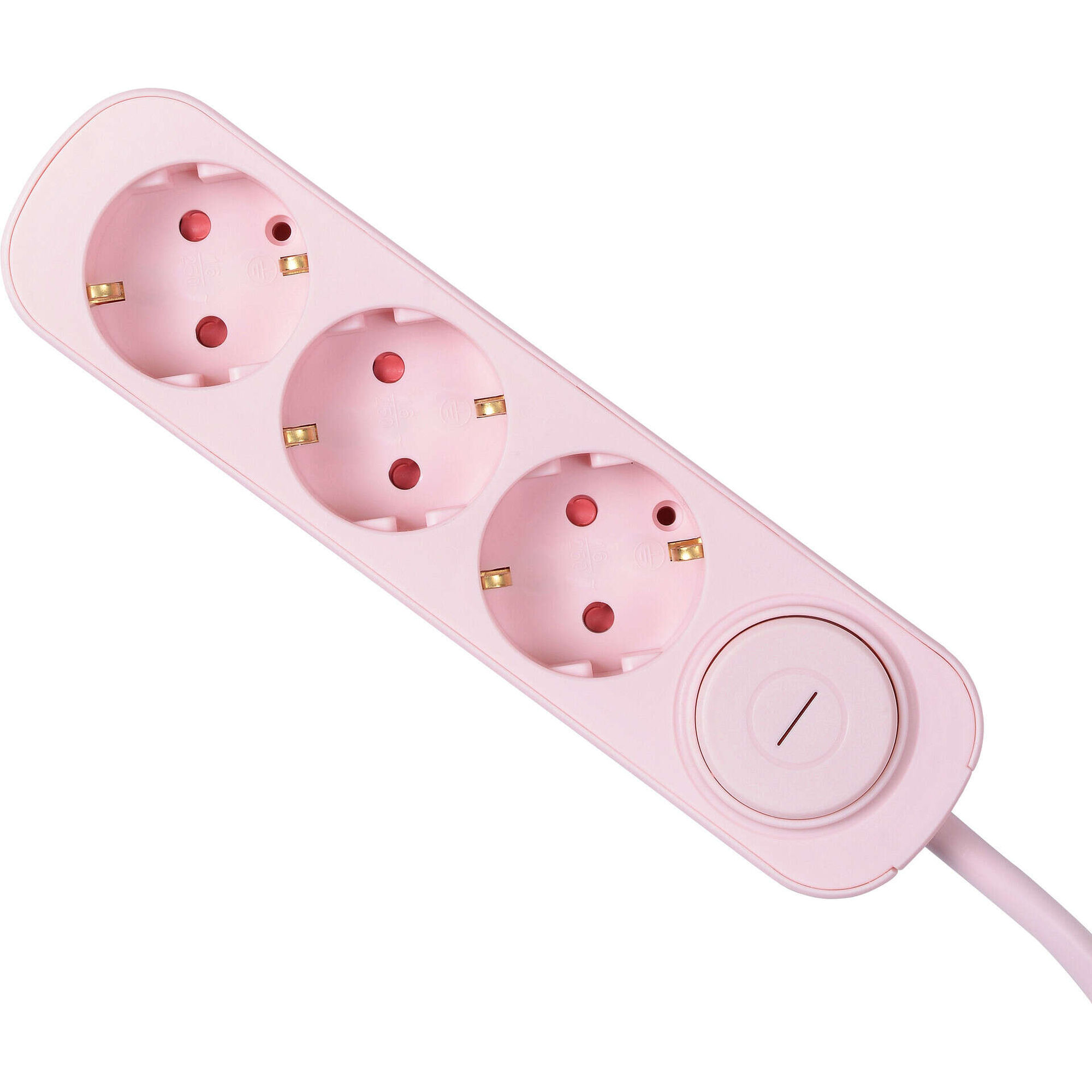 Bloco 3 Tomadas com Interruptor 1,5m Rosa Marshmallow