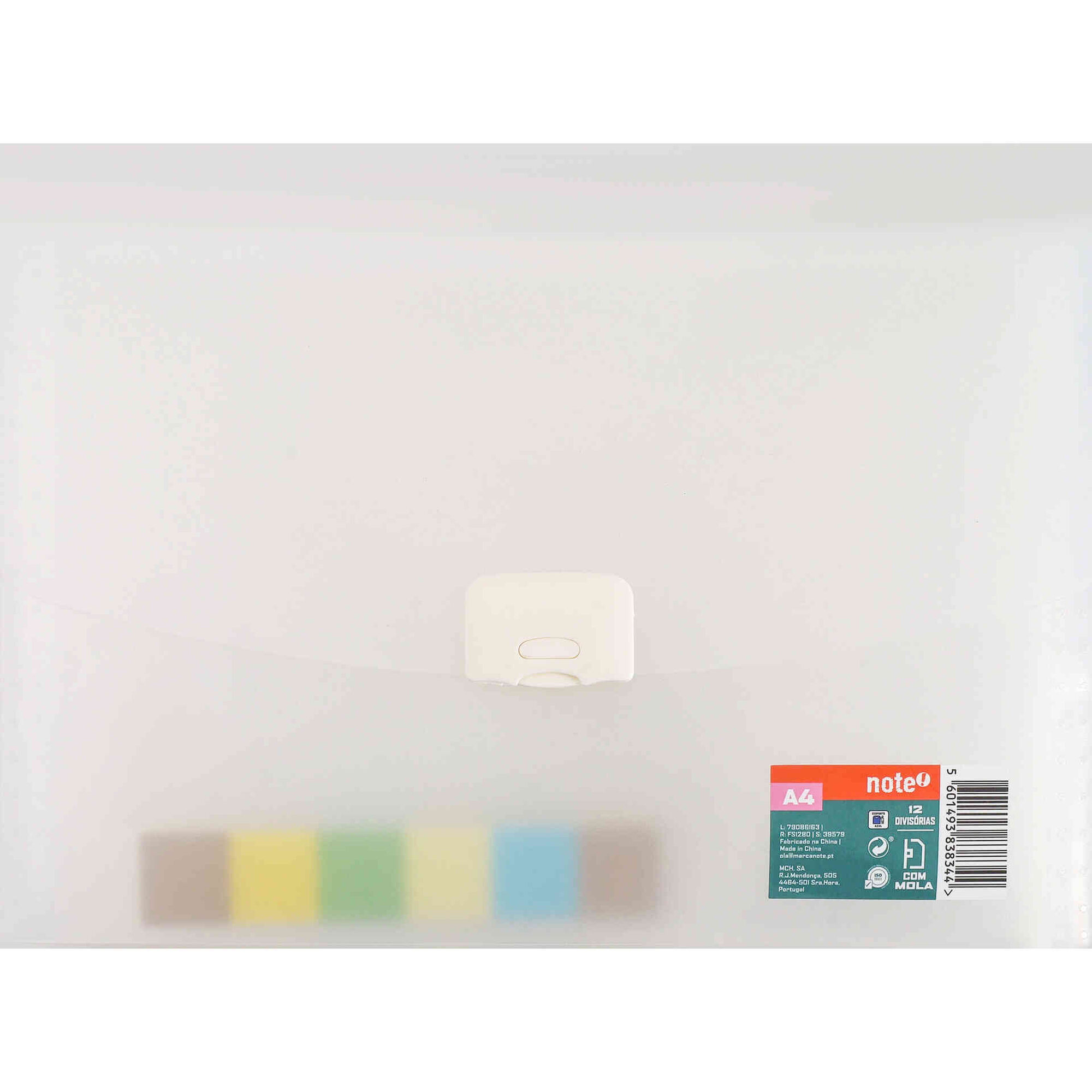 Pasta de Fole com 12 Divis&oacute;rias A4 (v&aacute;rias cores) Note!