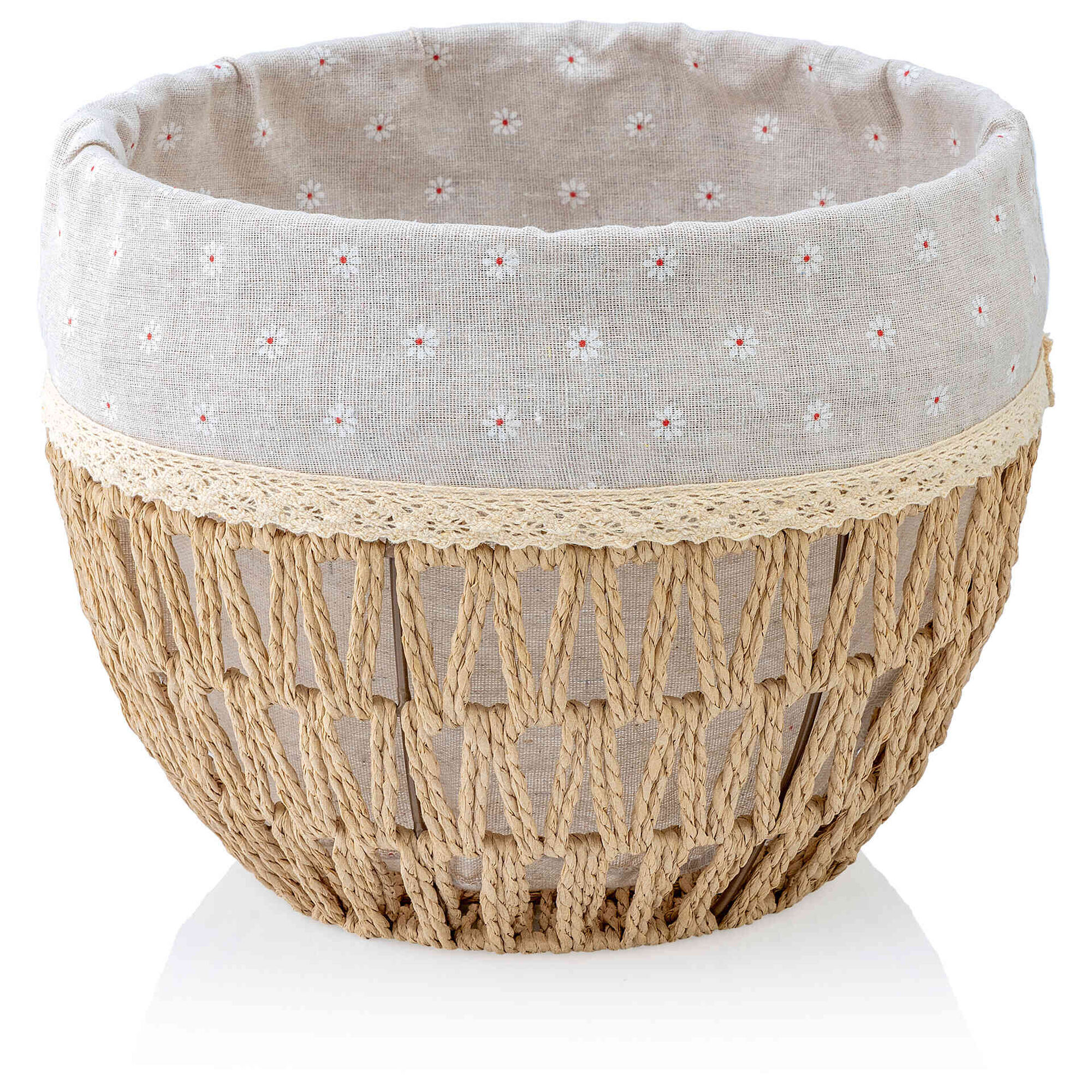 Cesto Alto com Flores Bordadas 30x25cm Kasa