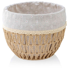 Cesto Alto com Flores Bordadas 30x25cm Kasa