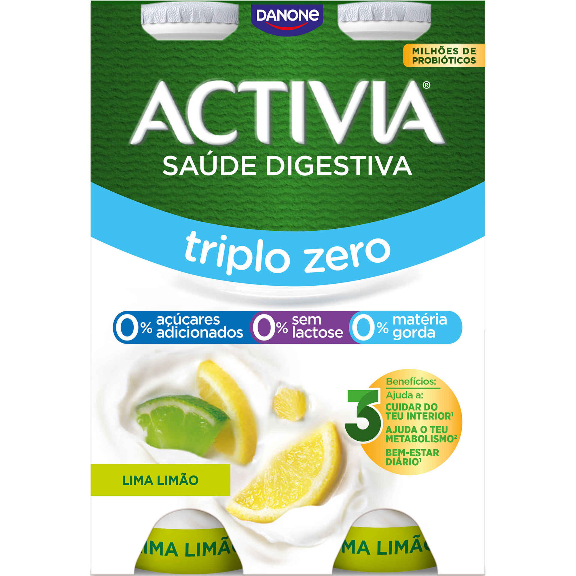 Bifidus L&iacute;quido Triplo 0% Lima e Lim&atilde;o sem Lactose Activia Danone