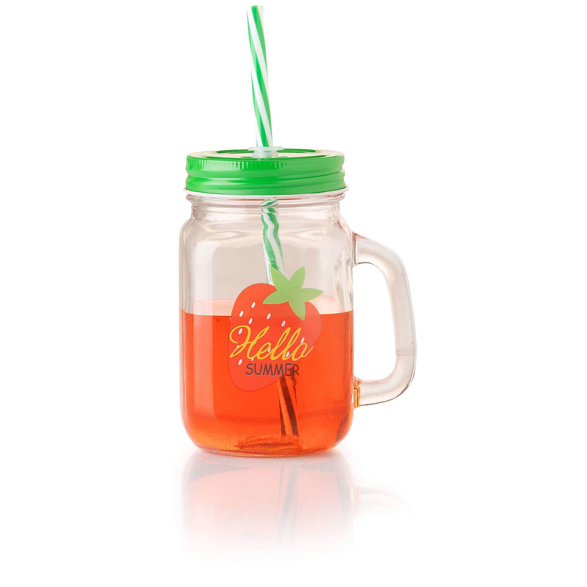 Caneca com Palhinha 450ml Tampa Verde Morango