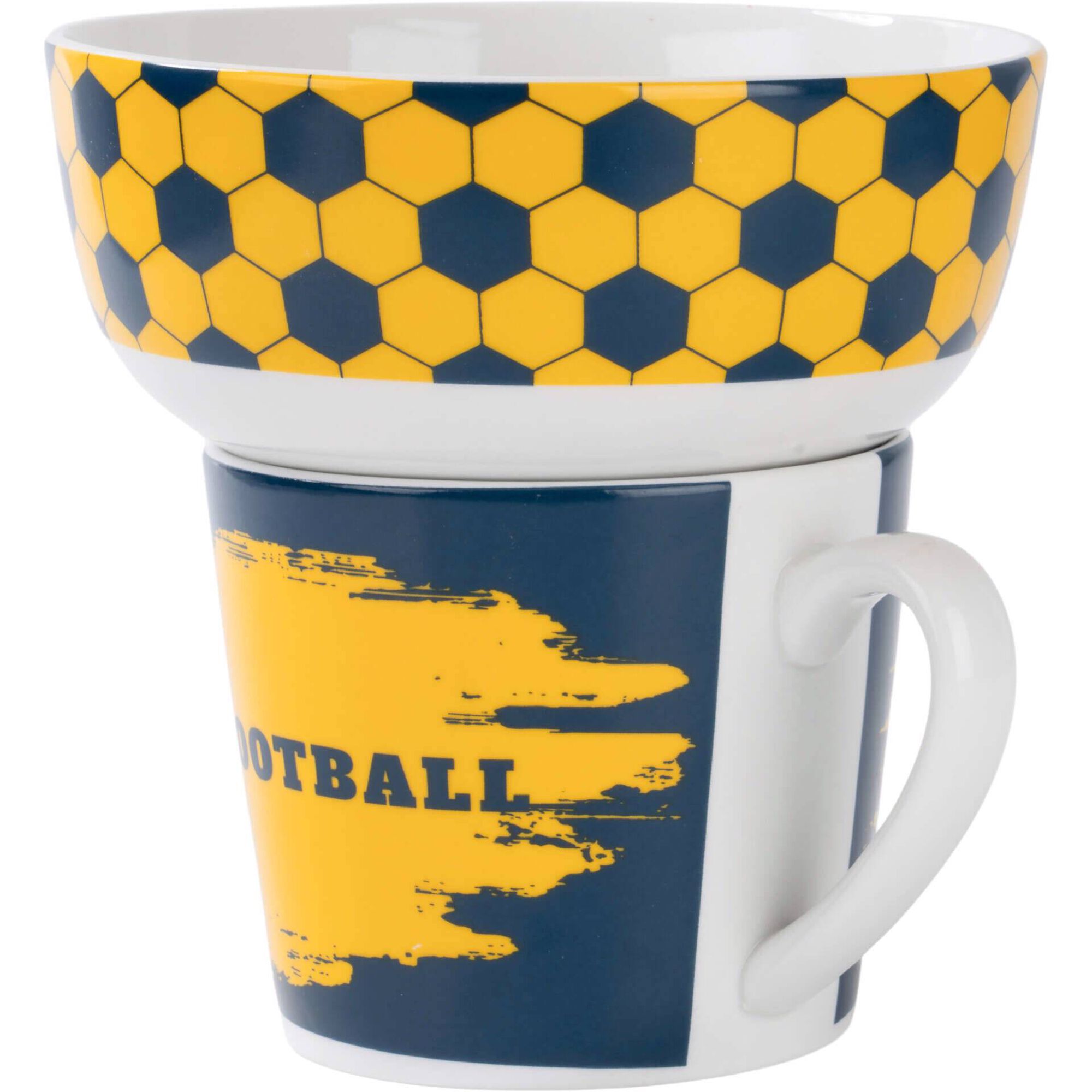 Conjunto Caneca 370ml e Taça 520ml Futebol Amarelo