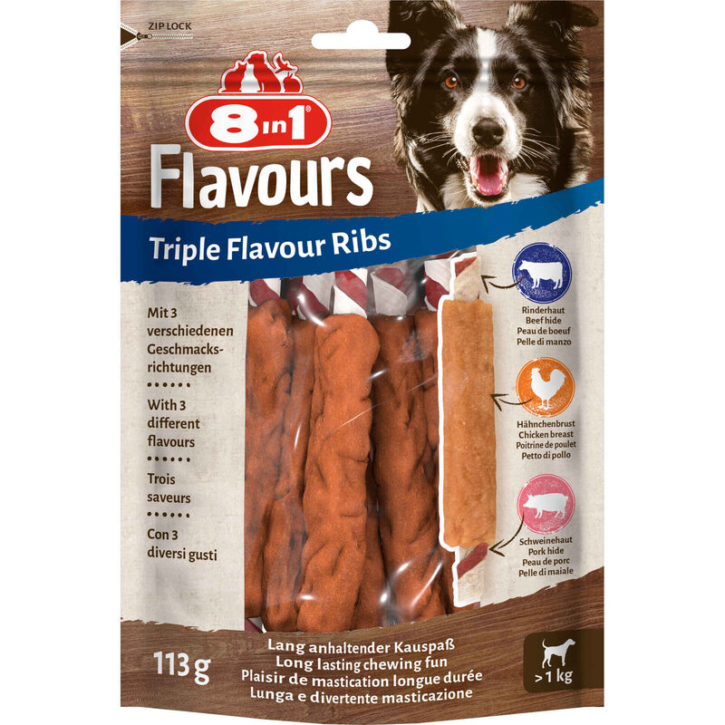 Snack para Cão Triplo Sabor Ribs 8 in 1