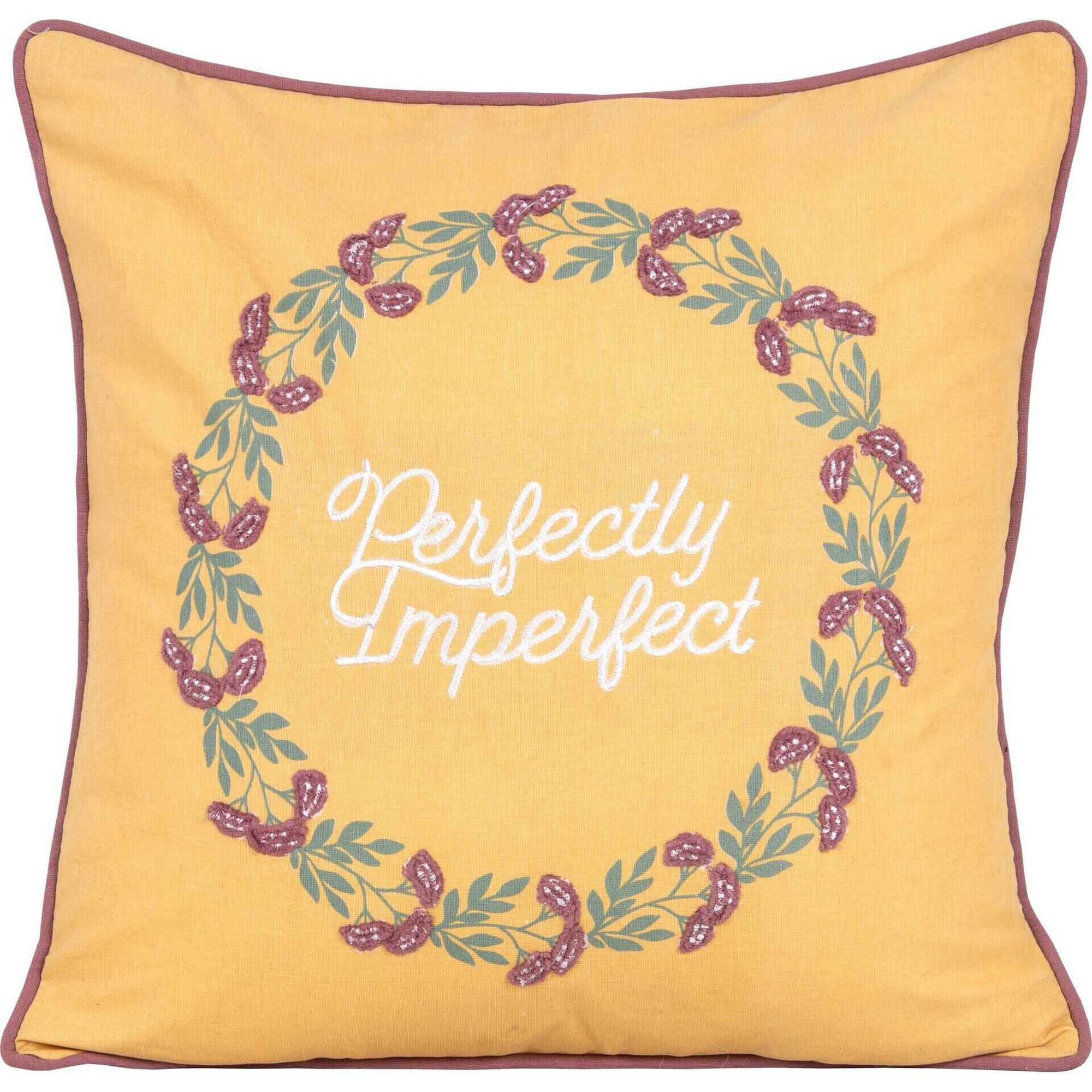 Almofada 45x45cm Amarela Bordada Perfectly Imperfect