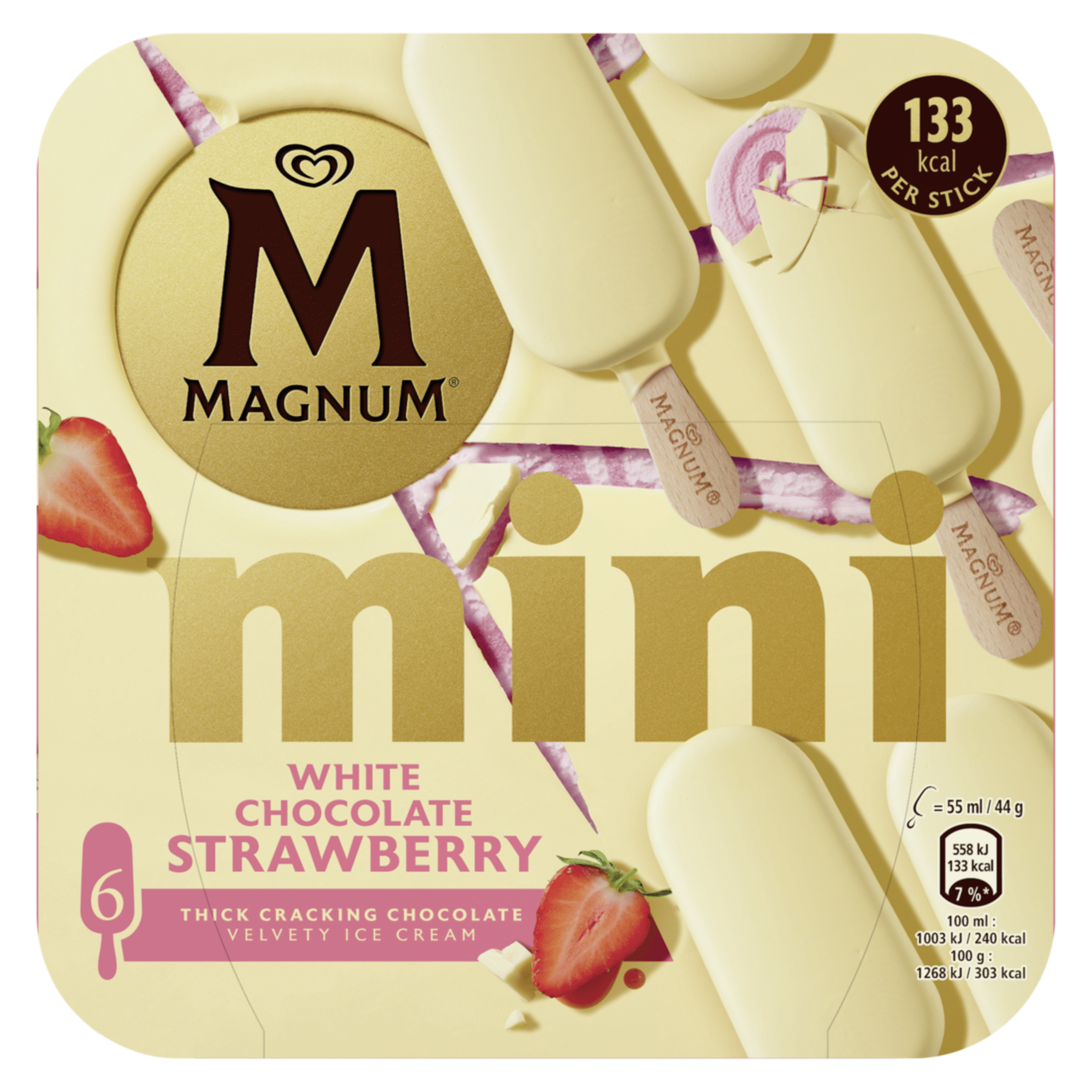 Gelado Mini Chocolate Branco e Morango Magnum