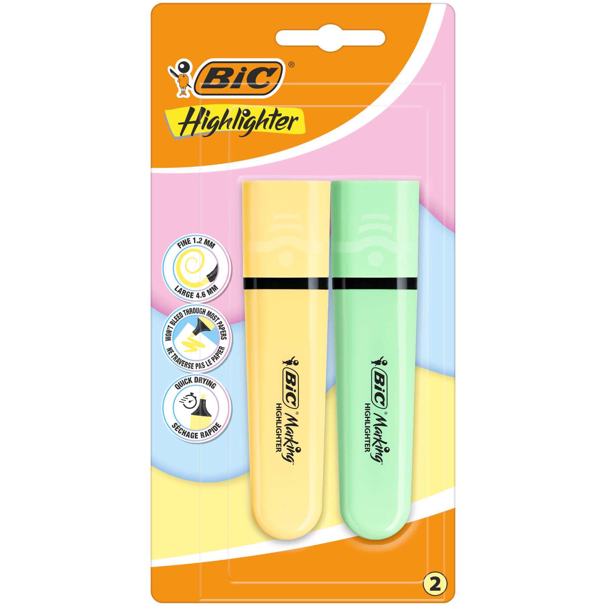 Sublinhador Flat Fluorescentes Pastel 2 Unidades