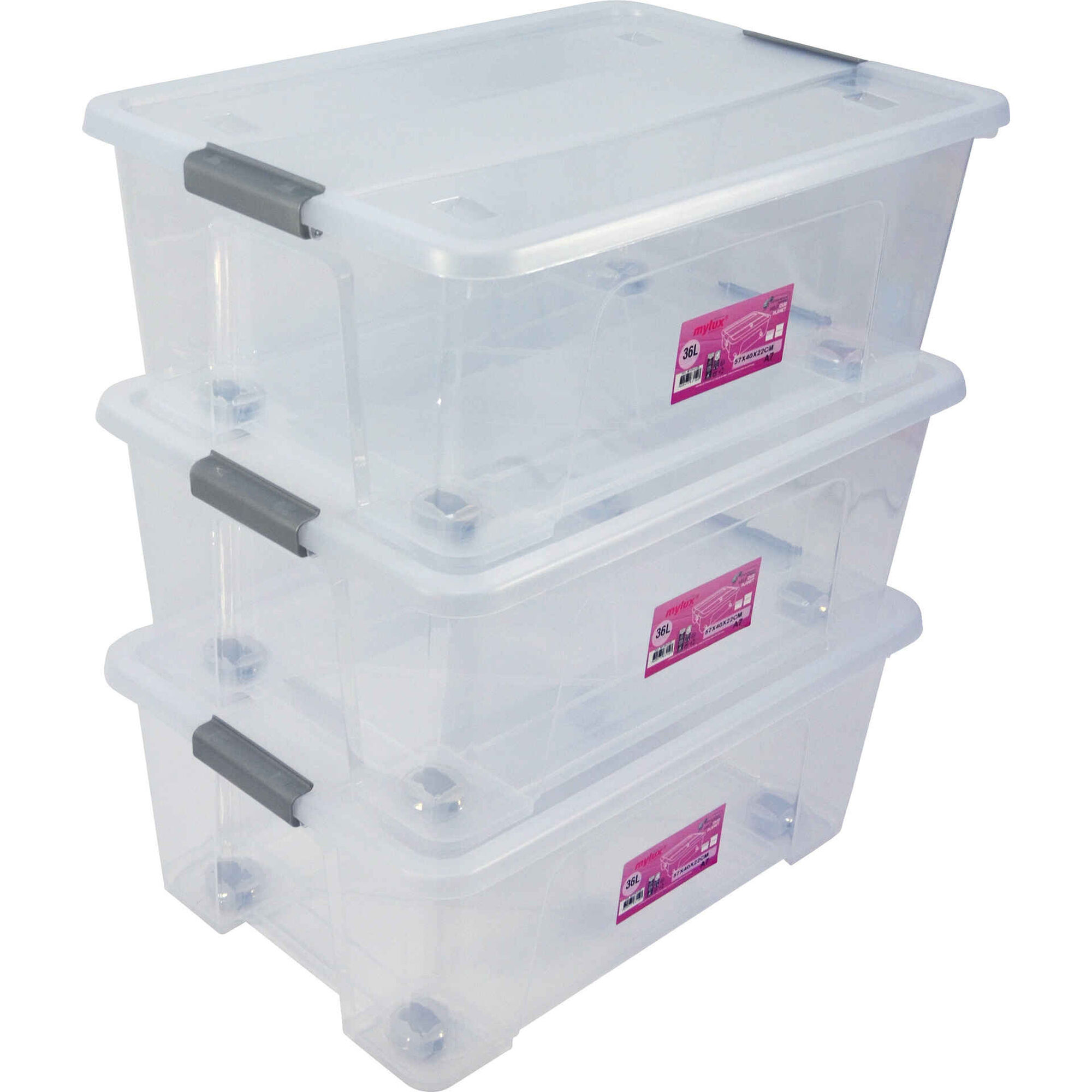 Conjunto de Caixas de Arruma&ccedil;&atilde;o com Tampa 20L Transparente Mylux