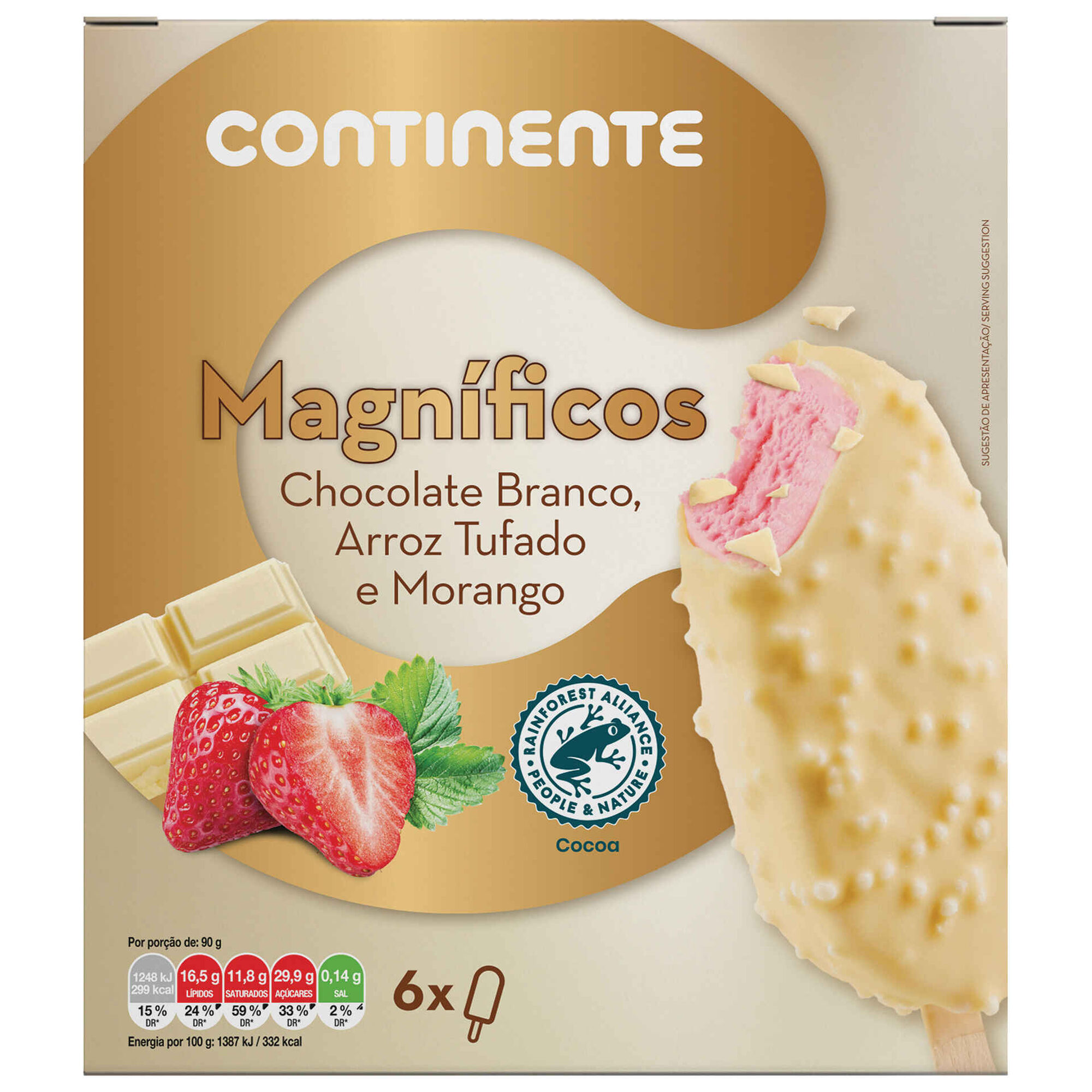 Gelado Magnífico Chocolate Branco, Arroz Tufado e Morango