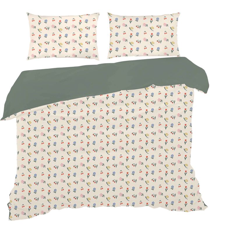 Conjunto Capa Edredão Algodão 260x240cm Flores Kasa