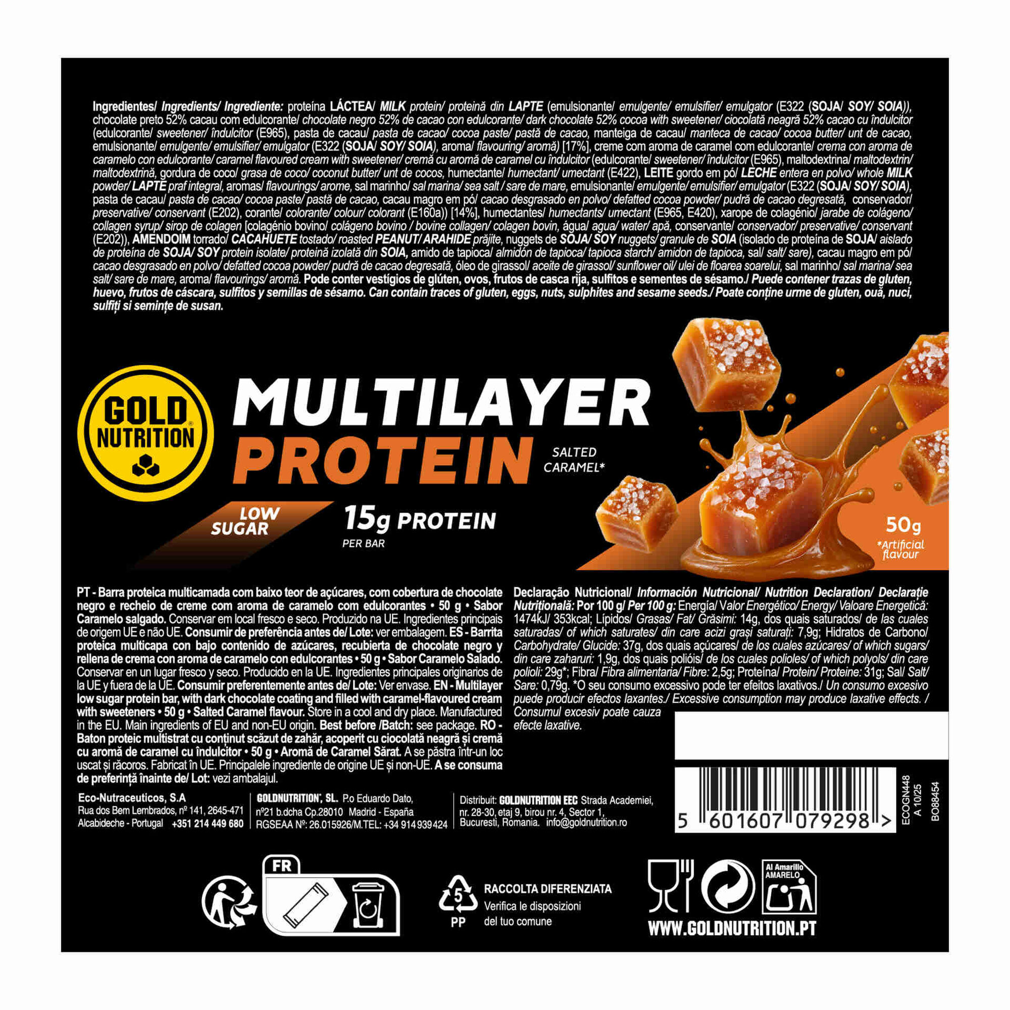 Barra Prote&iacute;na Multilayer Low Sugar Caramelo Salgado Gold Nutrition