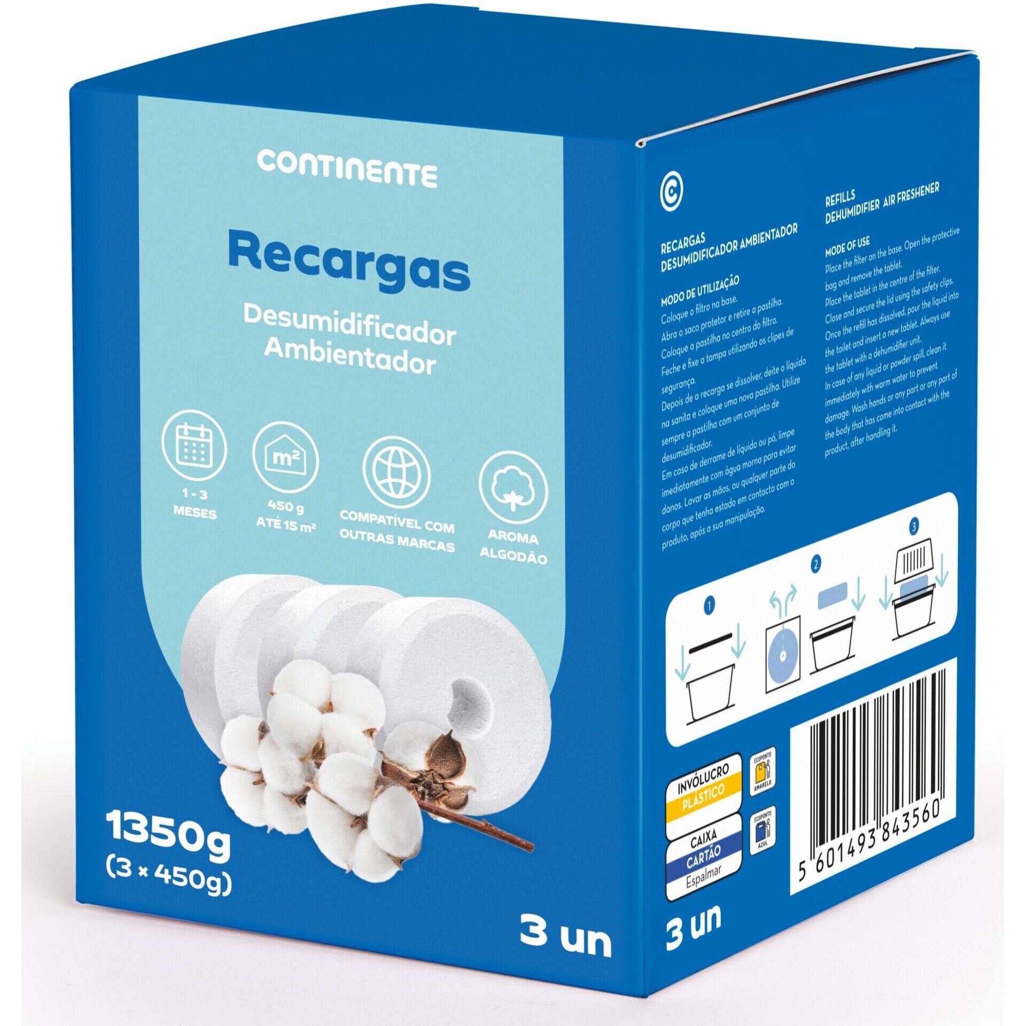 Conjunto de 3 Recargas Desumidificador 450g Col&oacute;nia Continente