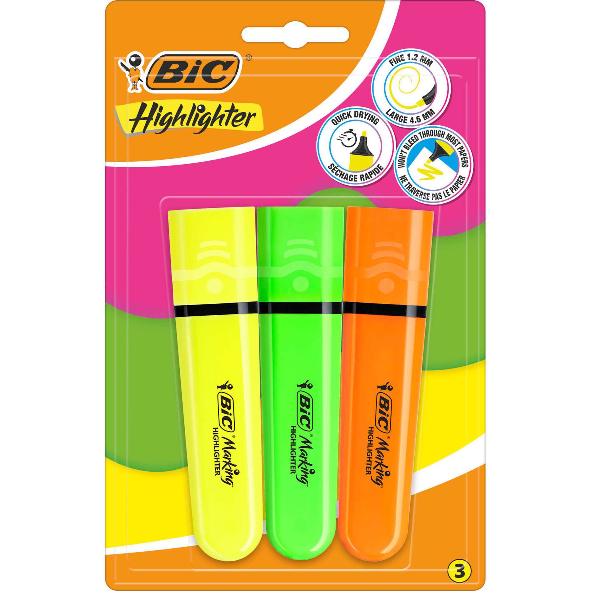 Sublinhador Flat Fluorescentes Neon 3 Unidades Bic