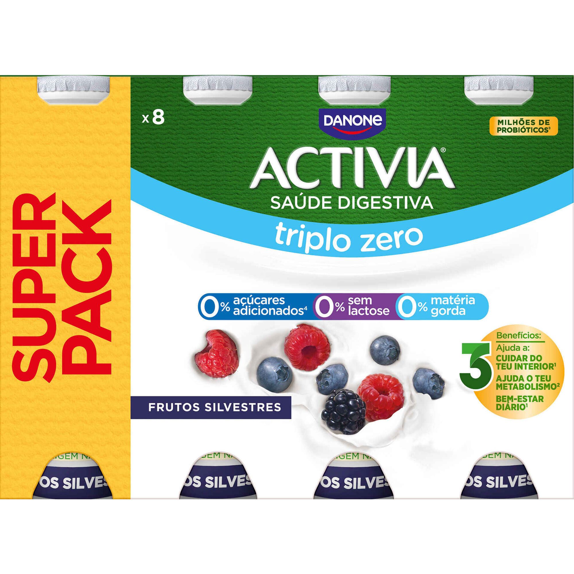 Bifidus L&iacute;quido Triplo 0% Frutos Silvestres sem Lactose Activia Danone